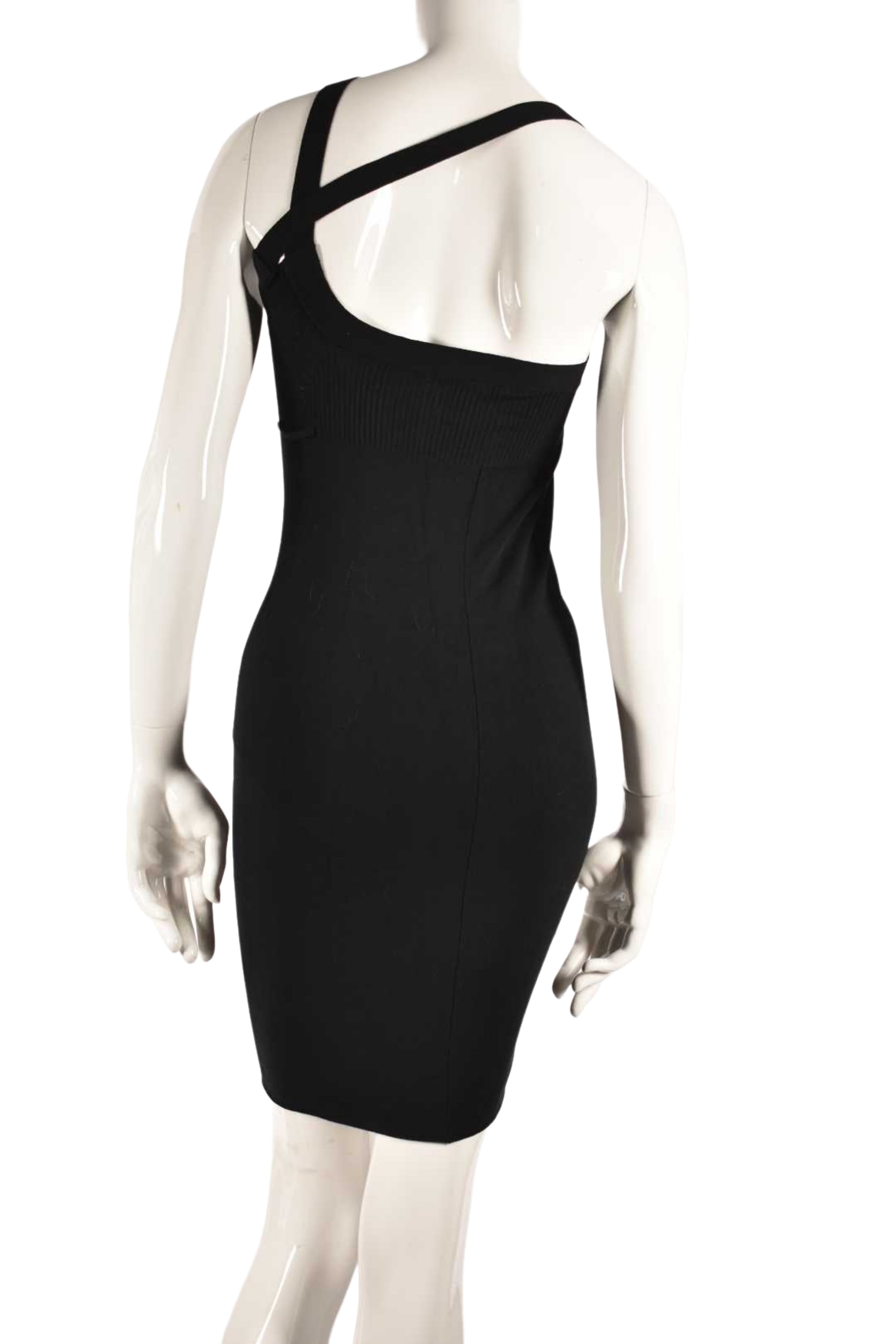 2000s JEAN PAUL GAULTIER Black Viscose Cross Shoulder Mini Dress Small