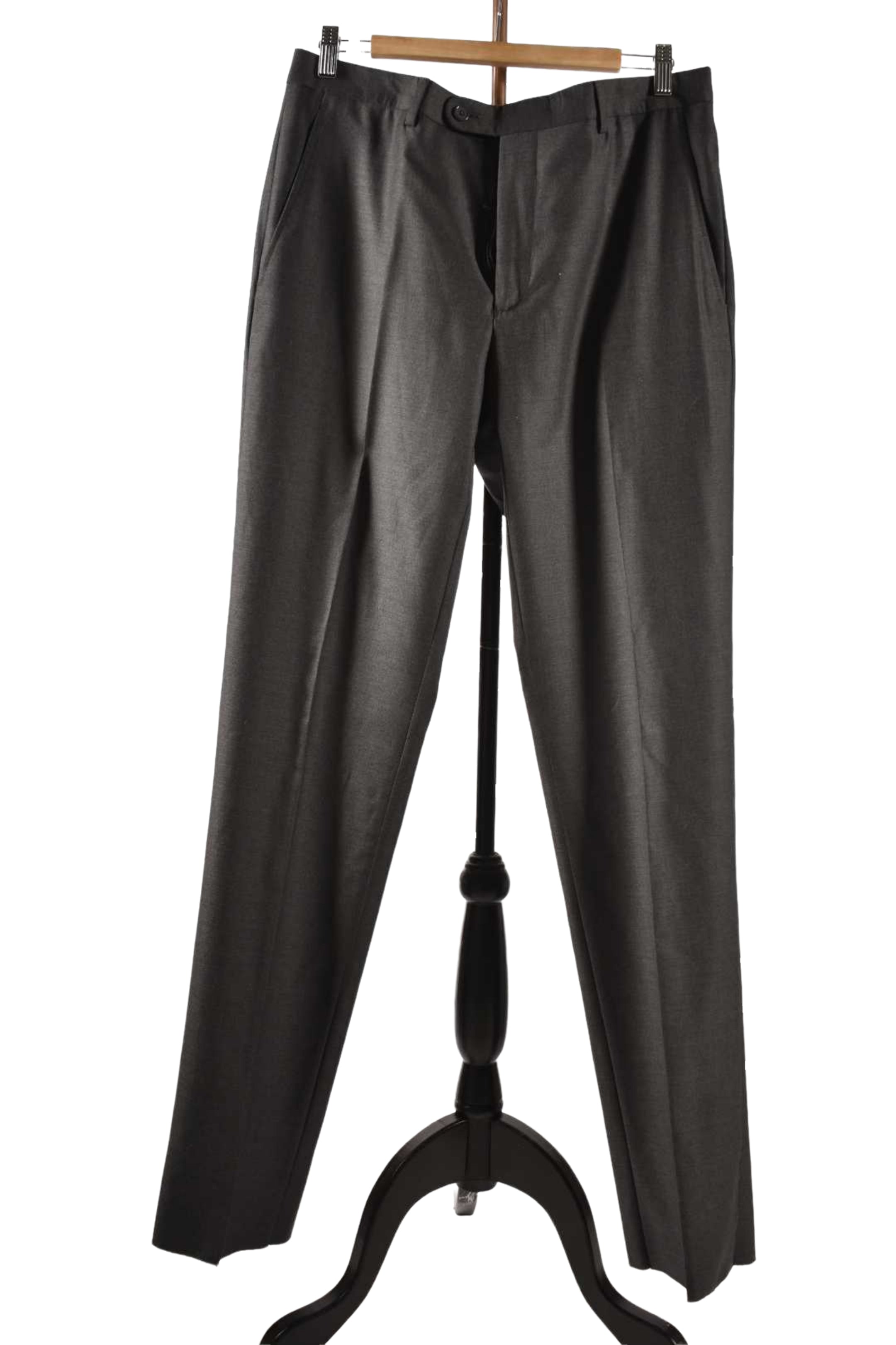 NEIMAN MARCUS Grey Loro Piana Super 130s Wool Dress Pants 34"