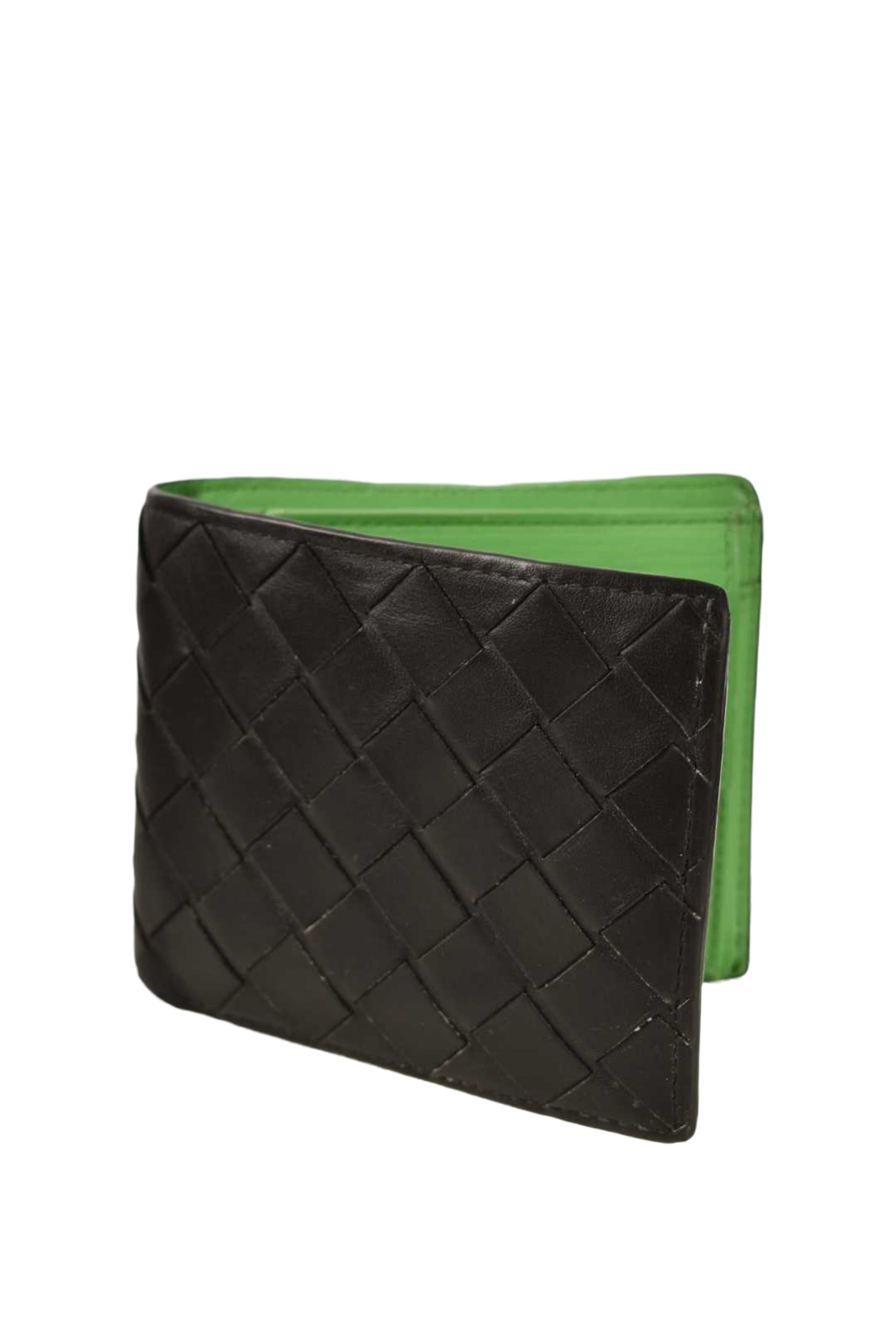 BOTTEGA VENETA Black Green Leather Intrecciato Daniel Lee Wallet