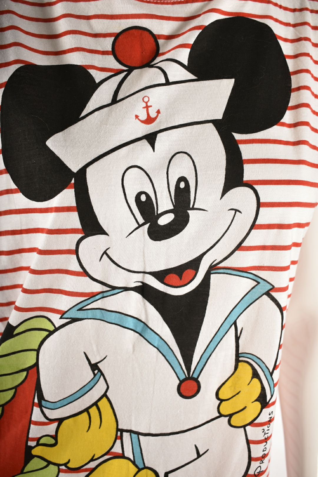 1980s EUREKA Red White Stripe Sailor Mickey Mouse Tee Medium