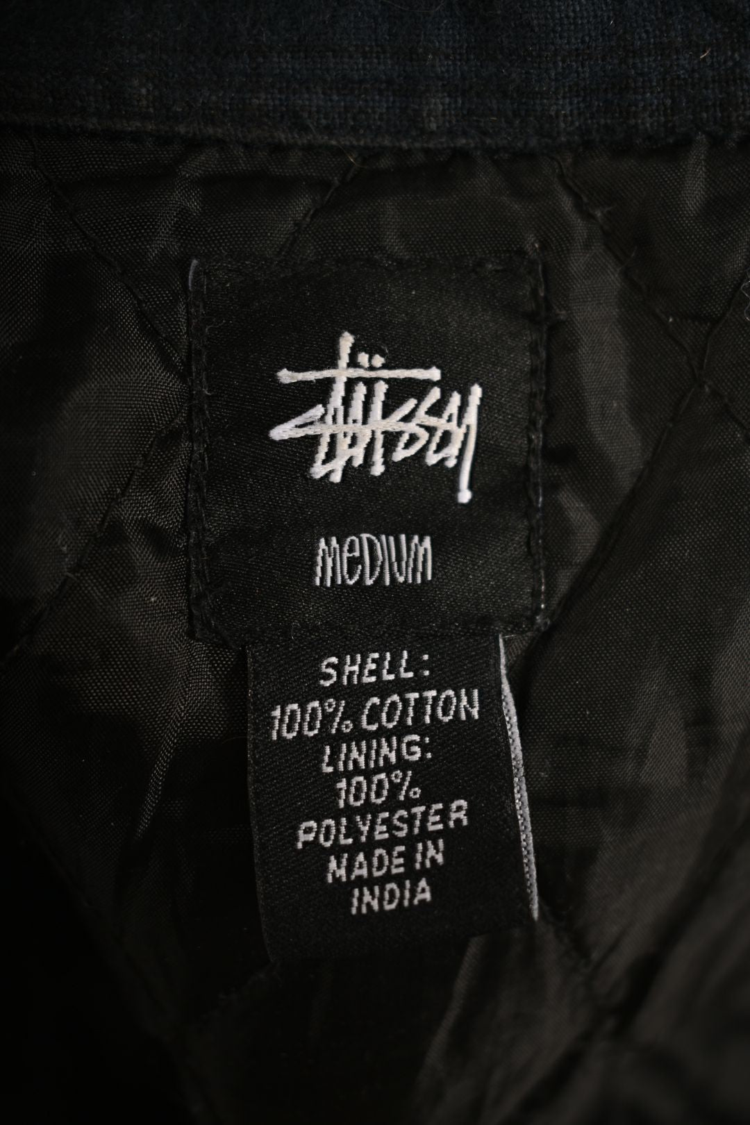 2010s STUSSY Navy Check Cotton Flannel Quilted Shirt Jacket Medium