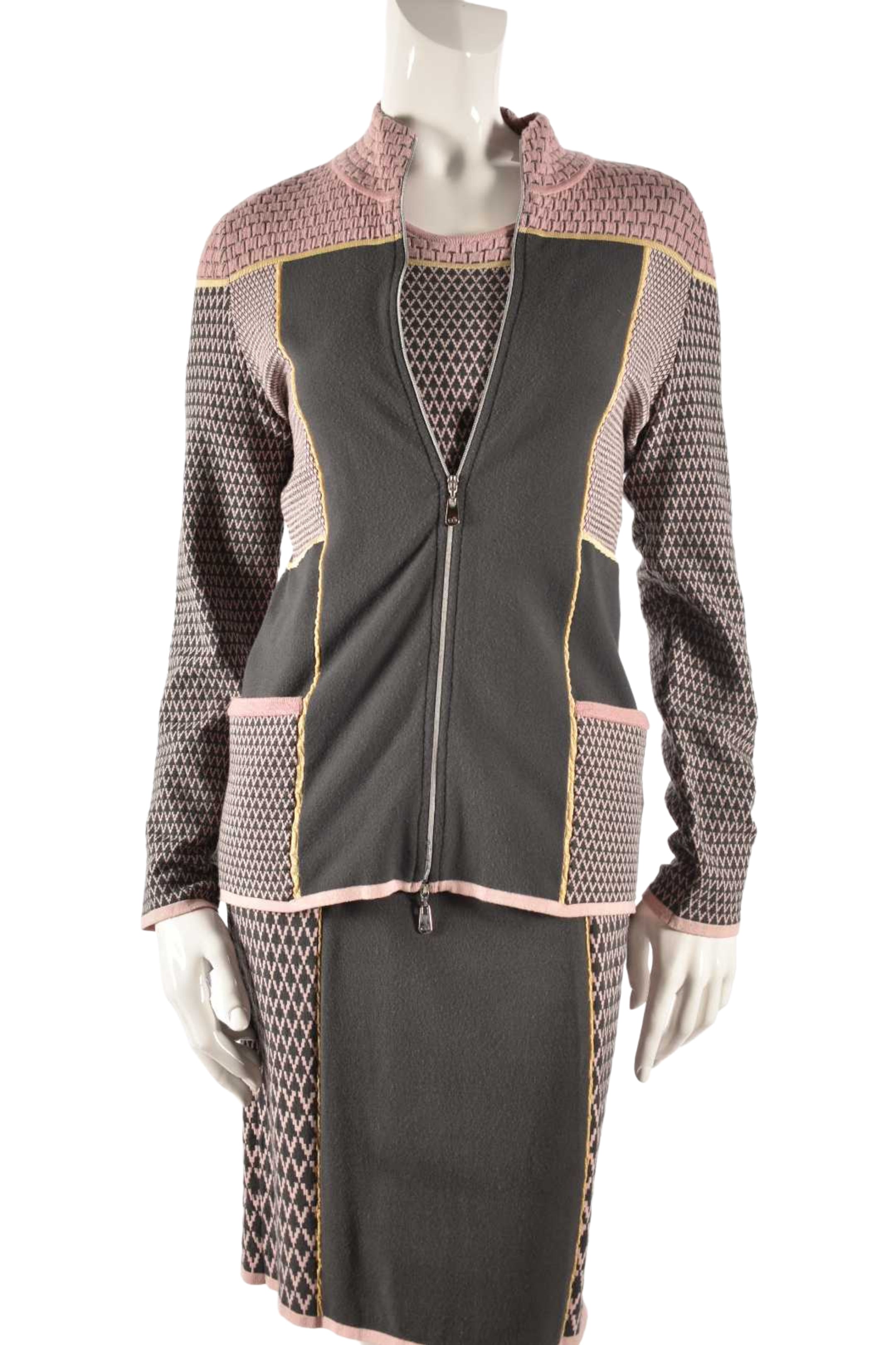 2010s ESCADA SPORT Pink Grey Knit Panel Zip Sweater Medium
