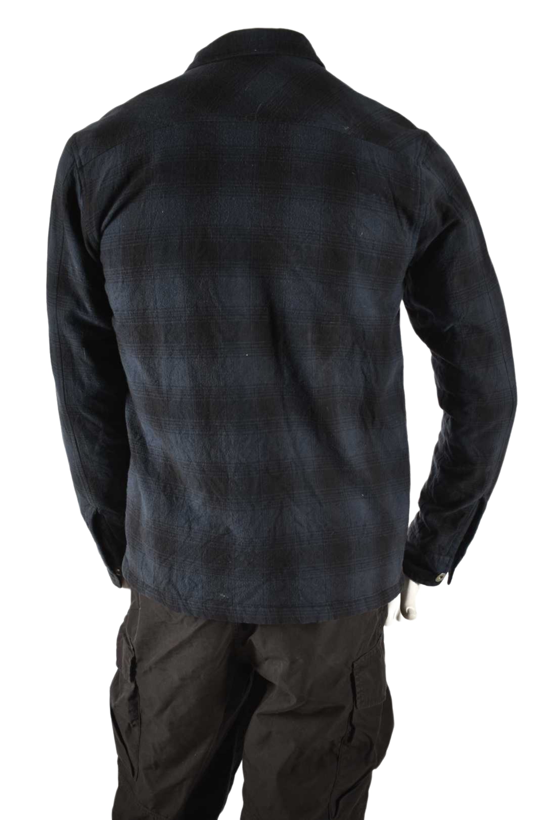 2010s STUSSY Navy Check Cotton Flannel Quilted Shirt Jacket Medium