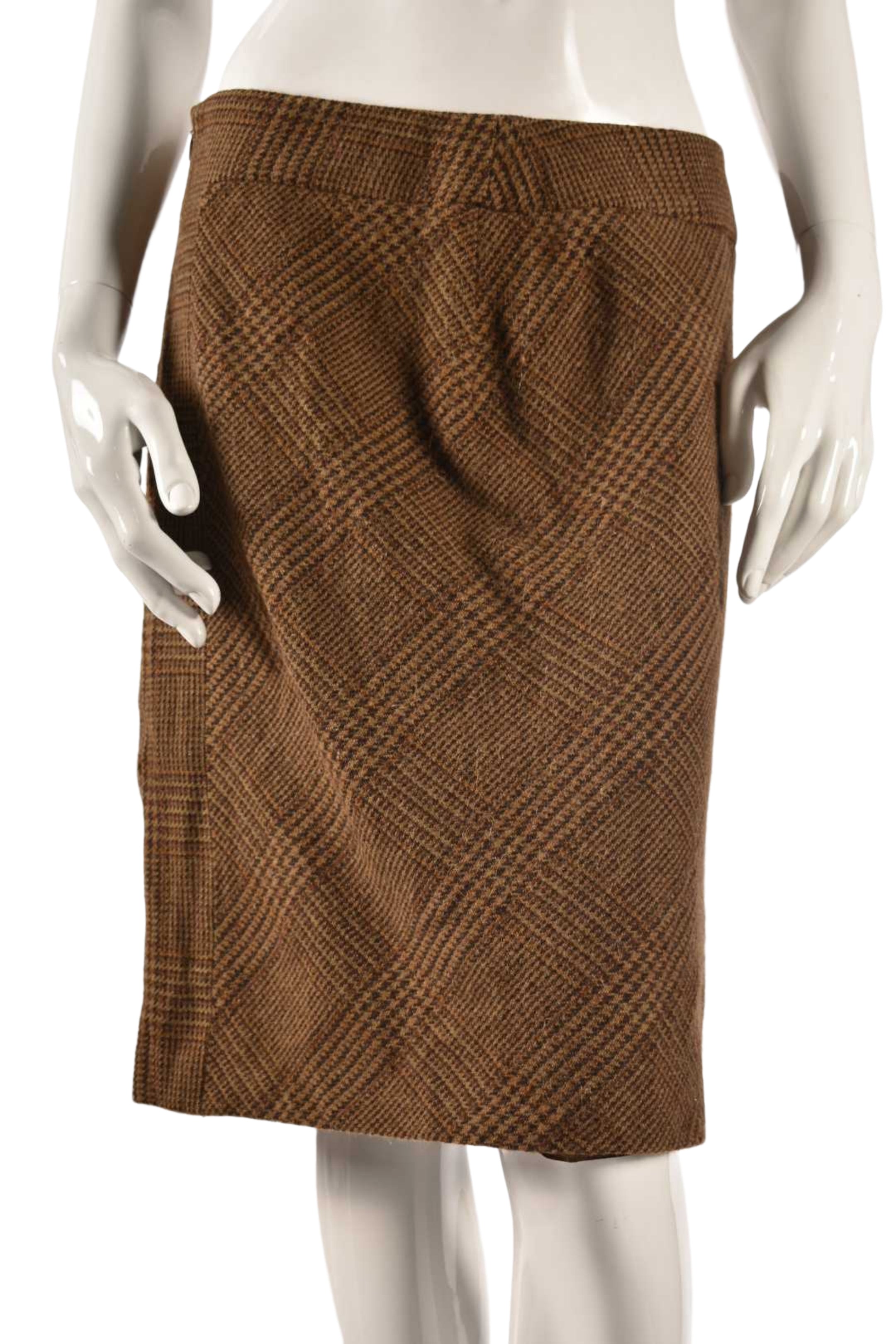 MAX MARA Brown Glencheck Wool Alpaca Knee Length Skirt 8US