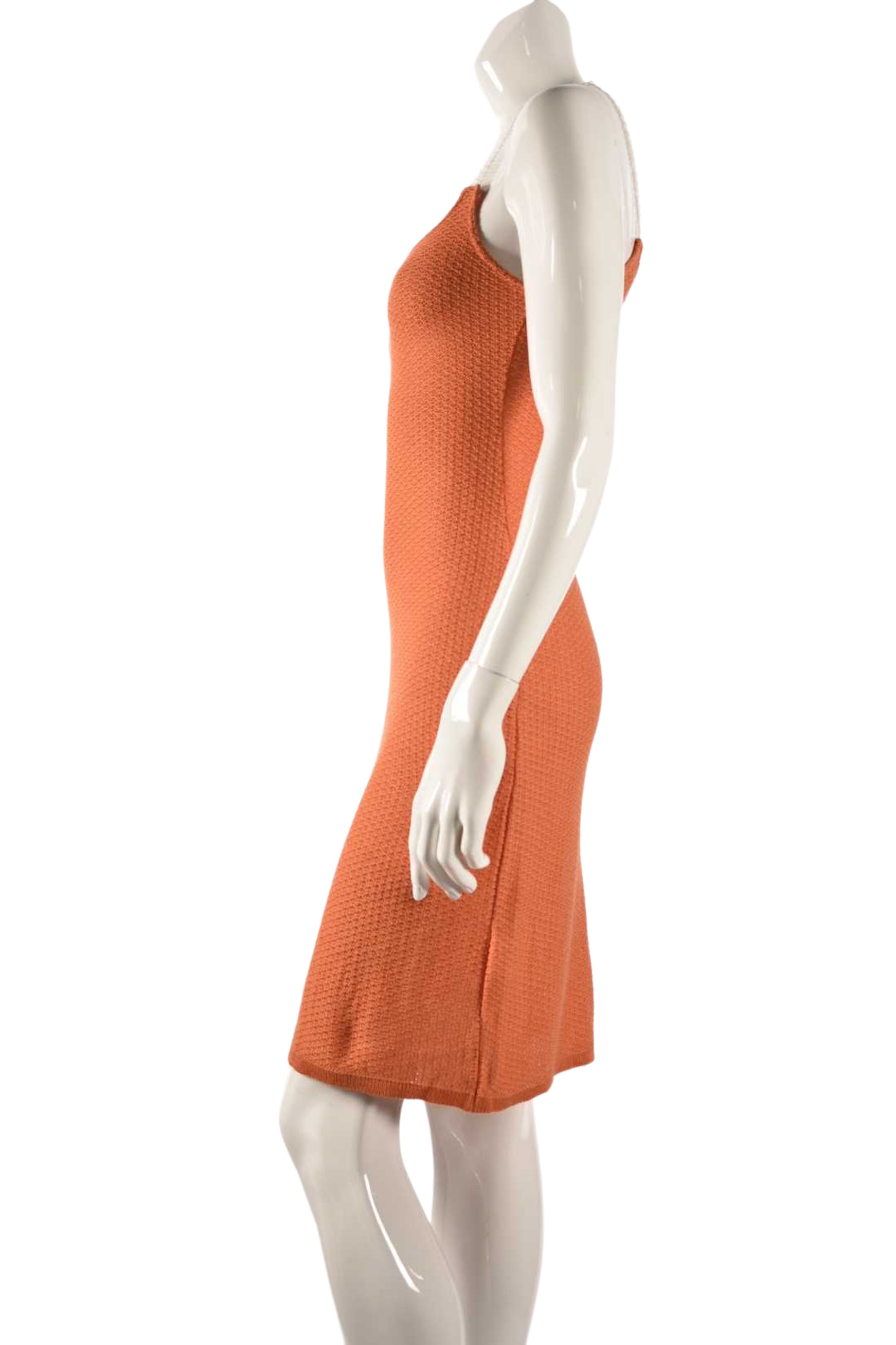 2000s BOLL'E Orange Knit Acrylic Strap Midi Dress Small