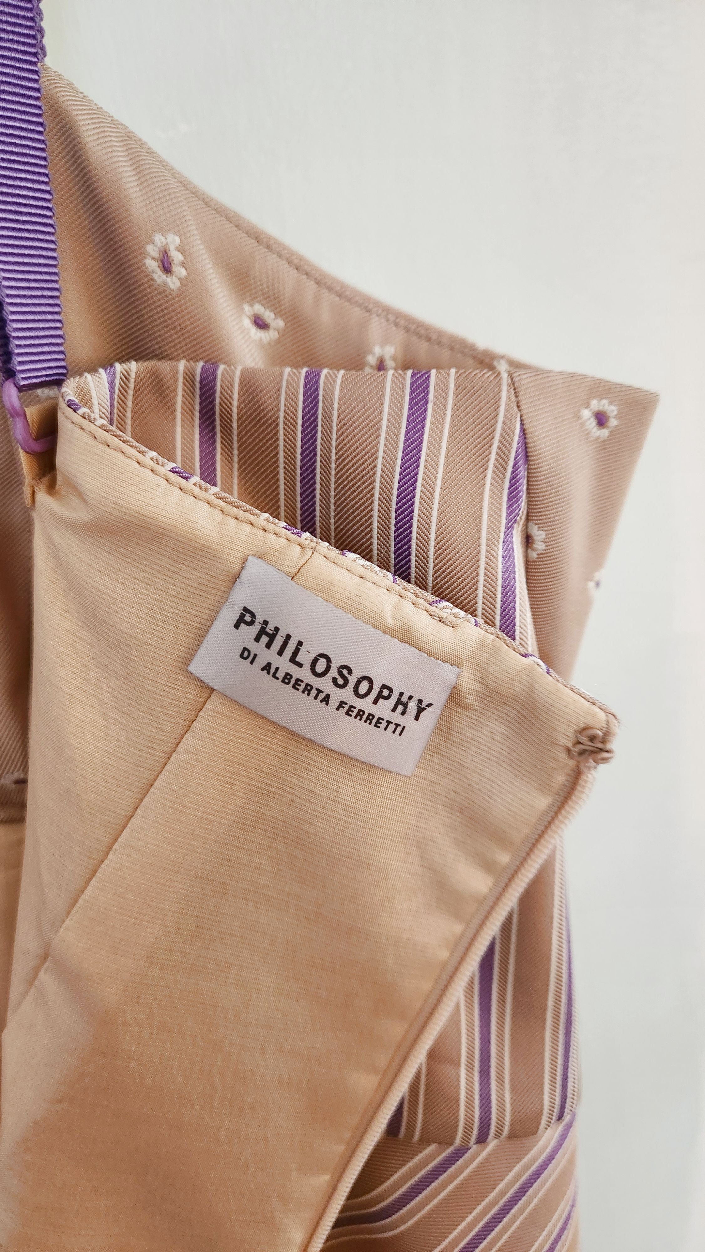 2000s PHILOSOPHY BY ALBERTA FERRETTI Tan Purple Stripe Dress 8US Italy