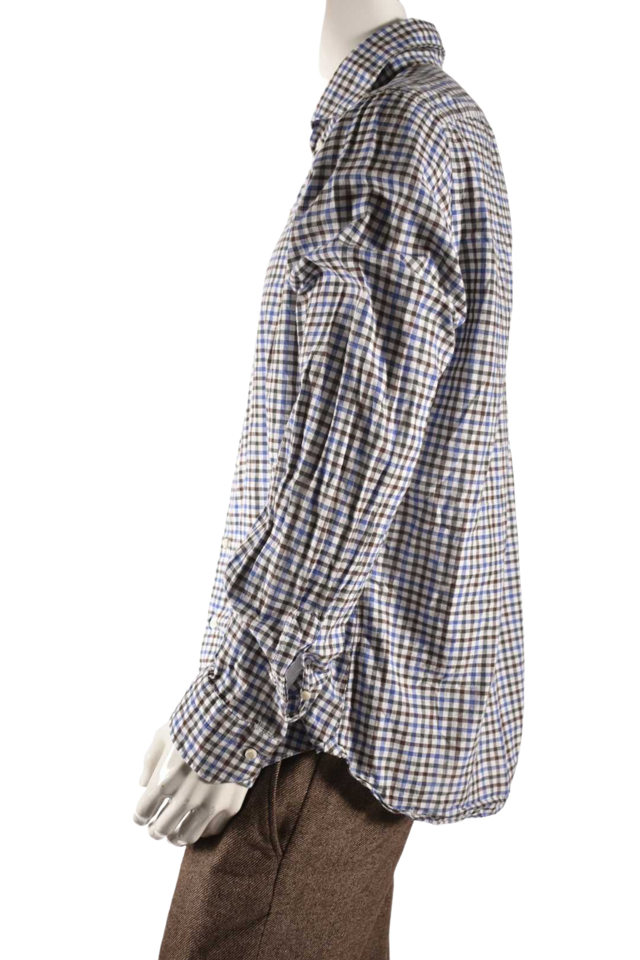EIDOS Napoli Blue Brown Cotton Check Casual Shirt 17.5/44 XL