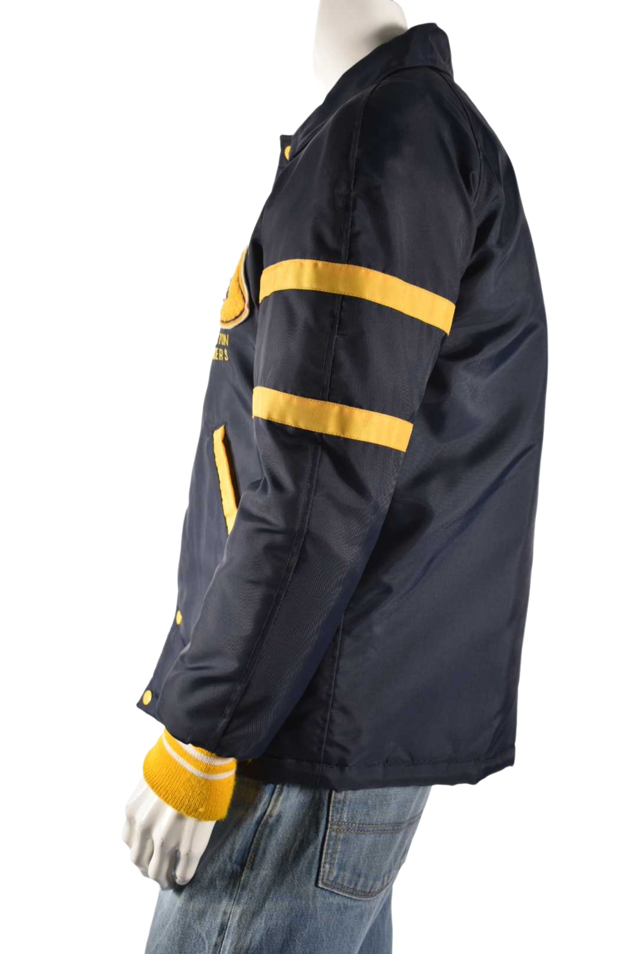 1980s BURLINGTON OLD JUICERS Navy Gold Nylon Hockey Team Jacket Medium