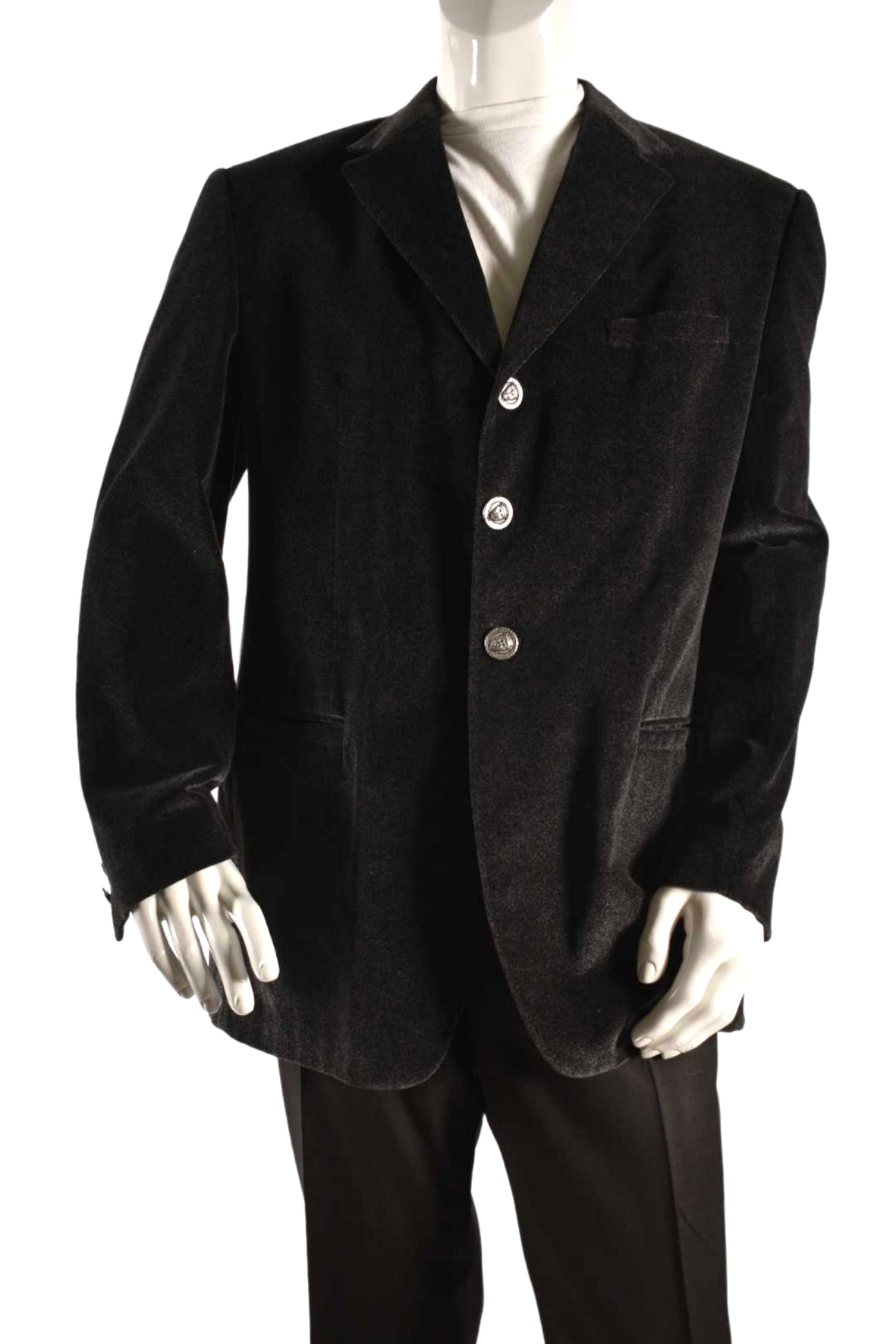 1990s ISTANTE Charcoal Grey Galaxy Cotton Velvet 3BTN Blazer 44T