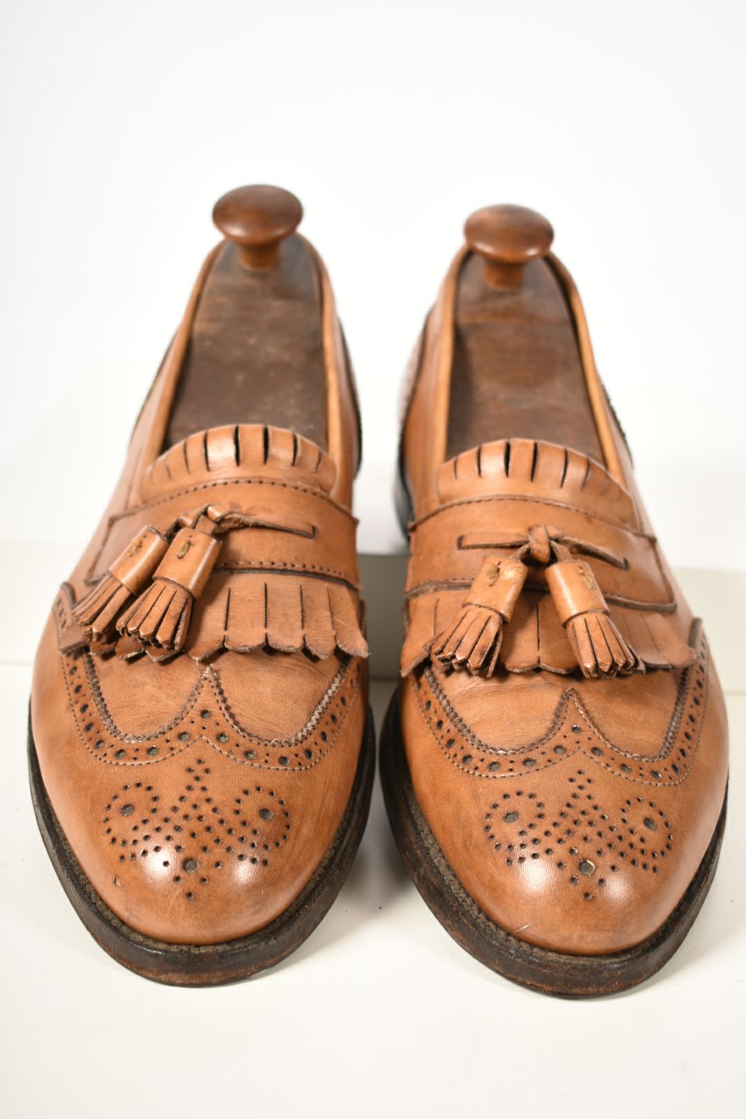 Stunning ALDEN Light Brown Leather Tassel Kilted Brogue Wingtip Shoes 11D USA