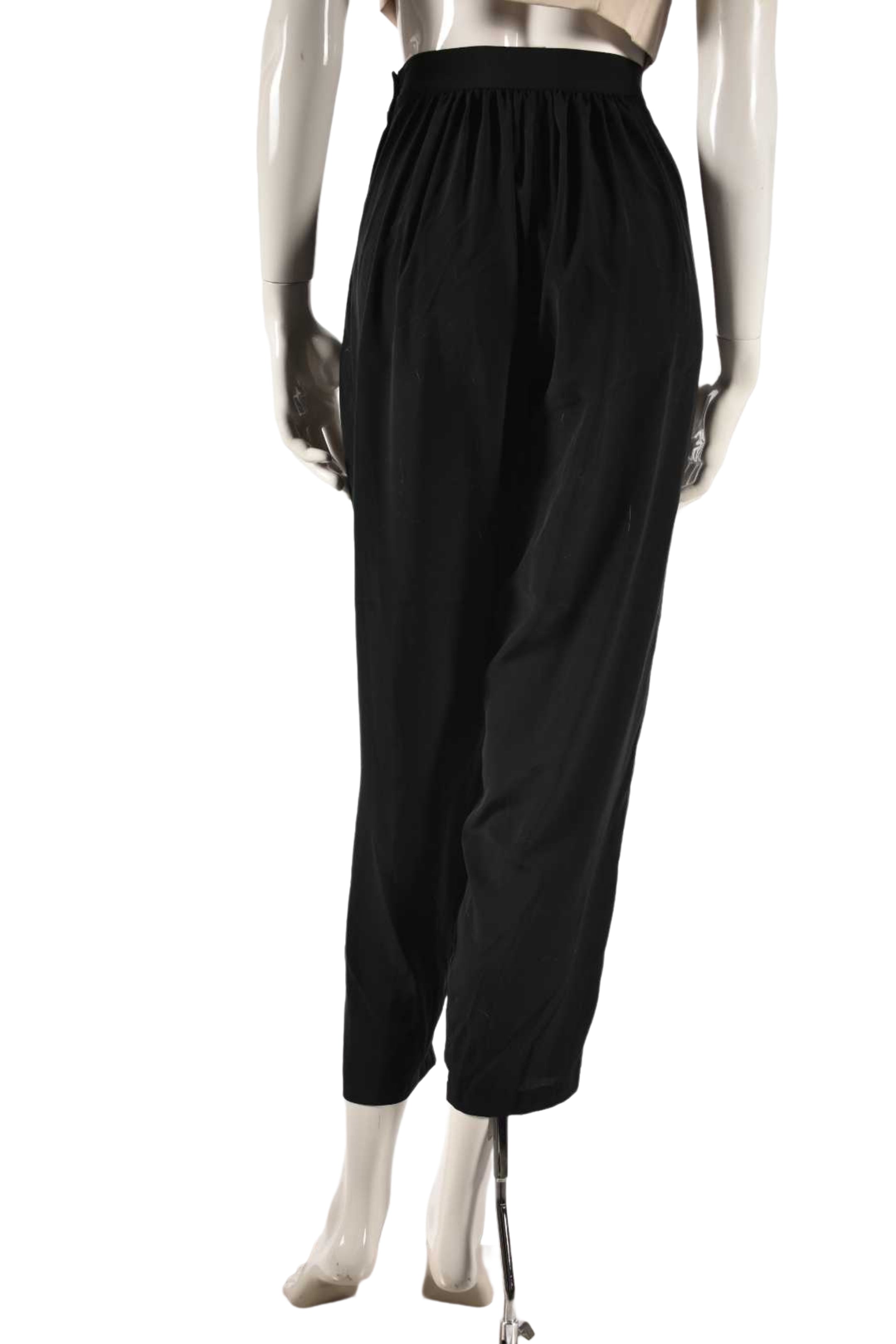 1970s THE ROOM Black Silk Pleated Cropped Harem Pants 2US XS