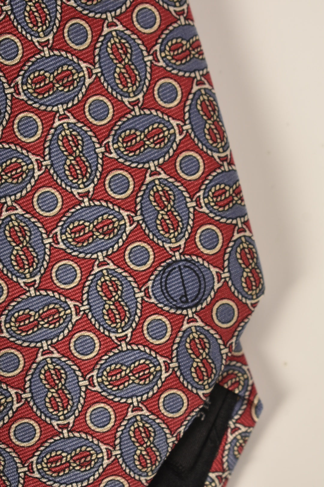 1990s DUNHILL Red Blue Nautical Sailing Theme Knot 100% Silk Tie Italy