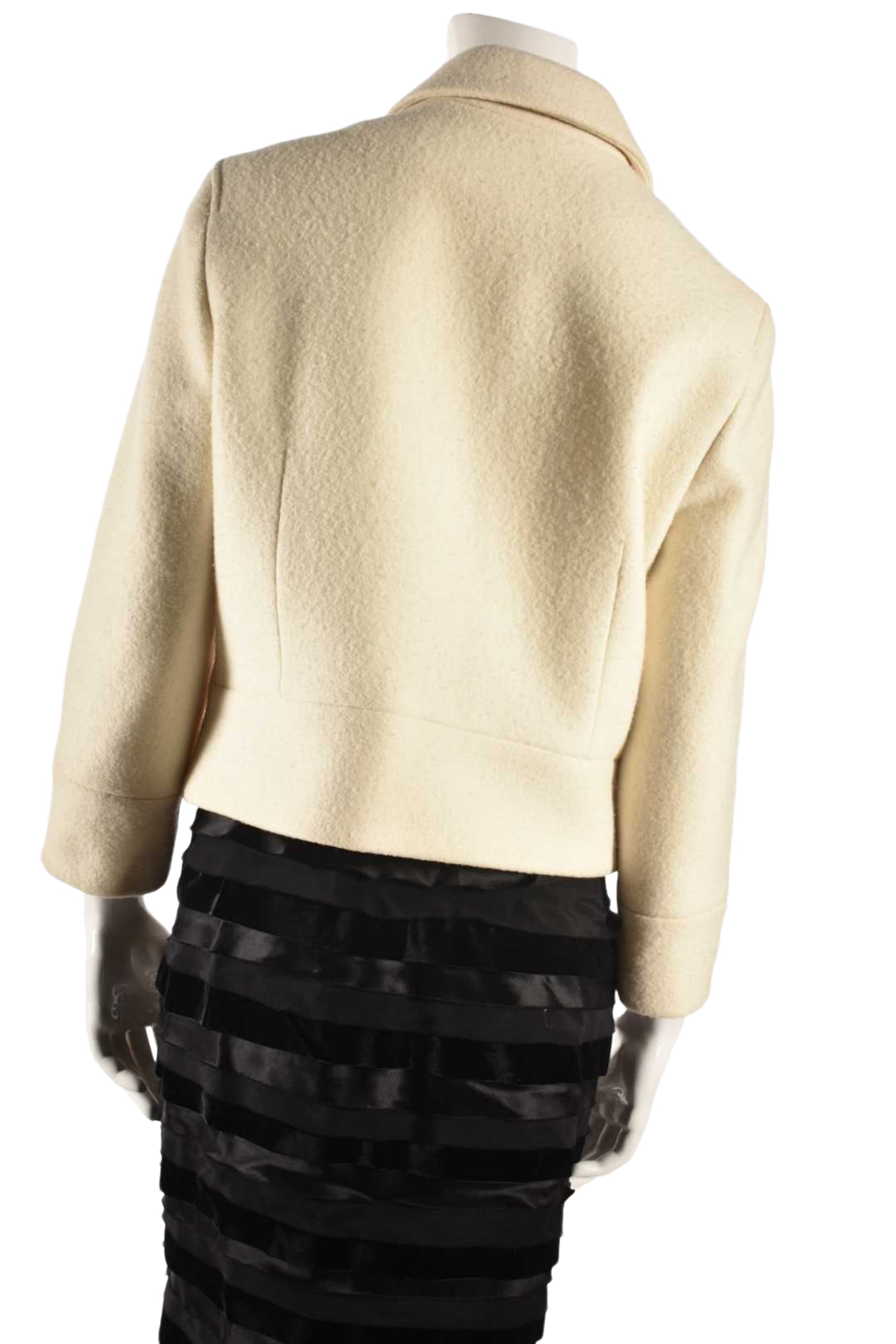 CLUB MONACO Ecru Cream Boiled Wool Cropped Jacket Large