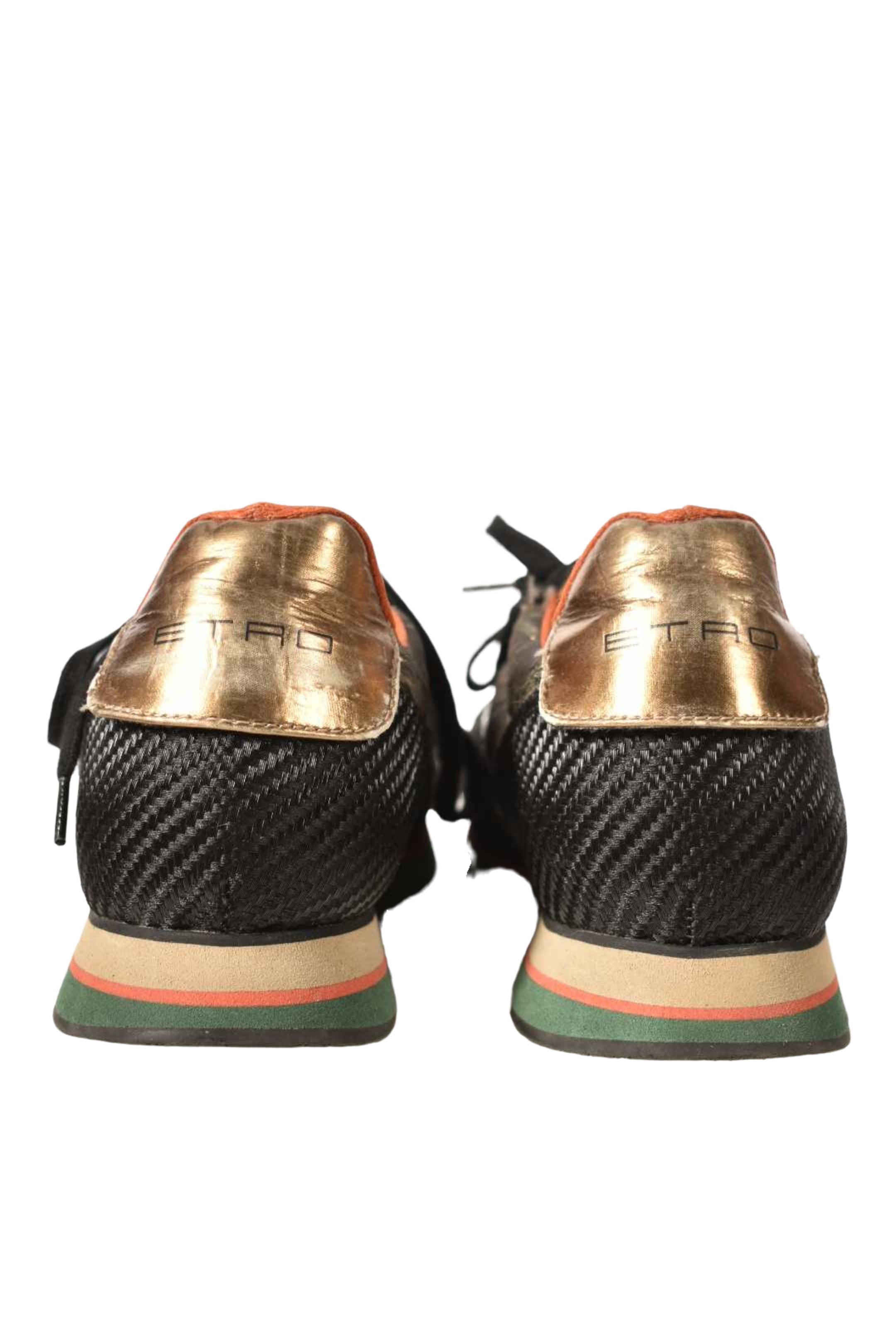 ETRO Green Gold Metallic Suede Nylon Sneakers Leopard Print 8US Italy
