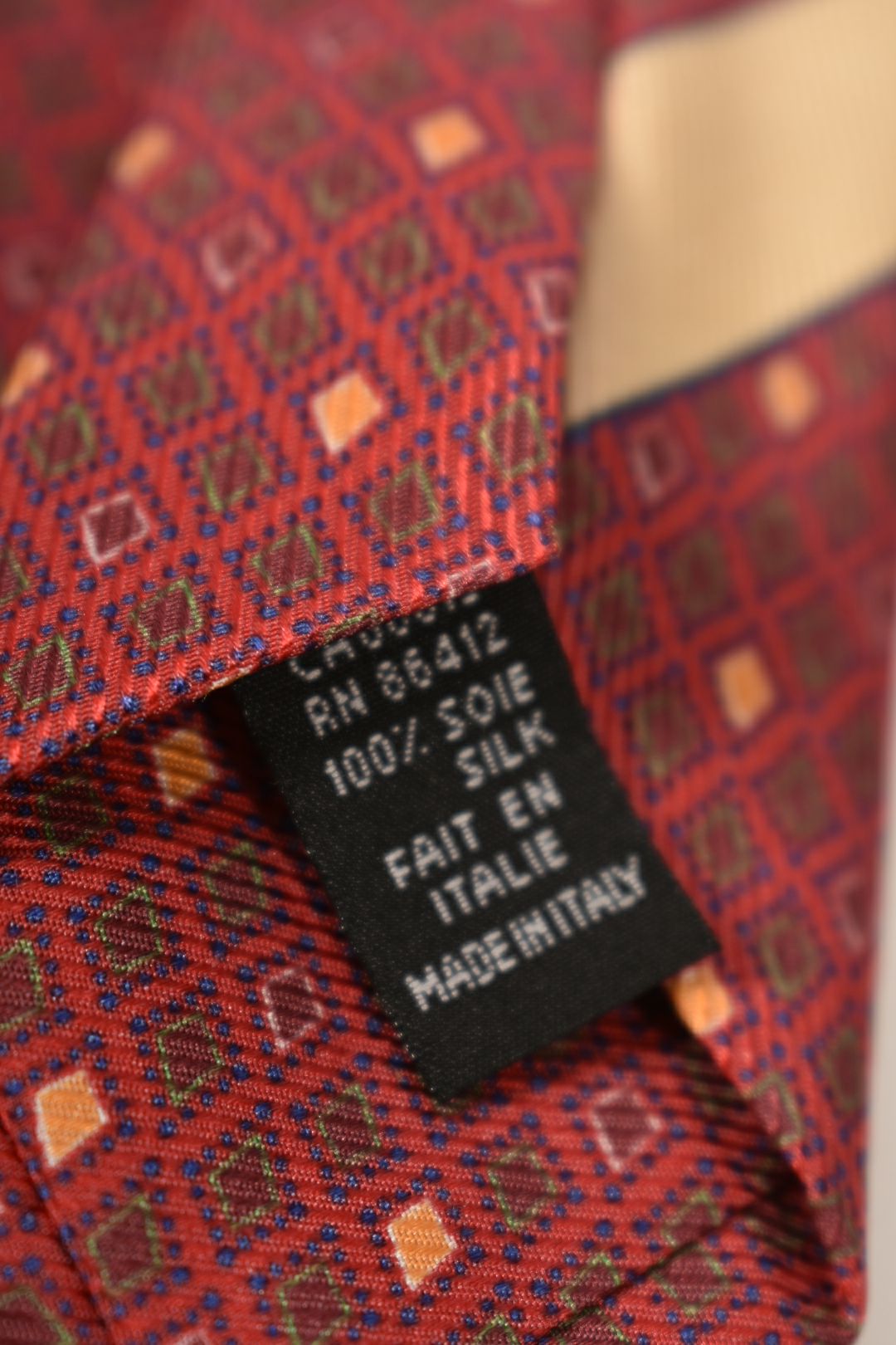 VASSI Red Gold Geometric Silk Seven Fold Tie Italy