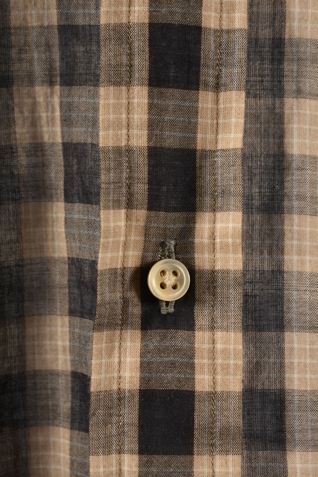 CAMOSHITA UNITED ARROWS Tan Navy Check Light Cotton Shirt 39EU Small