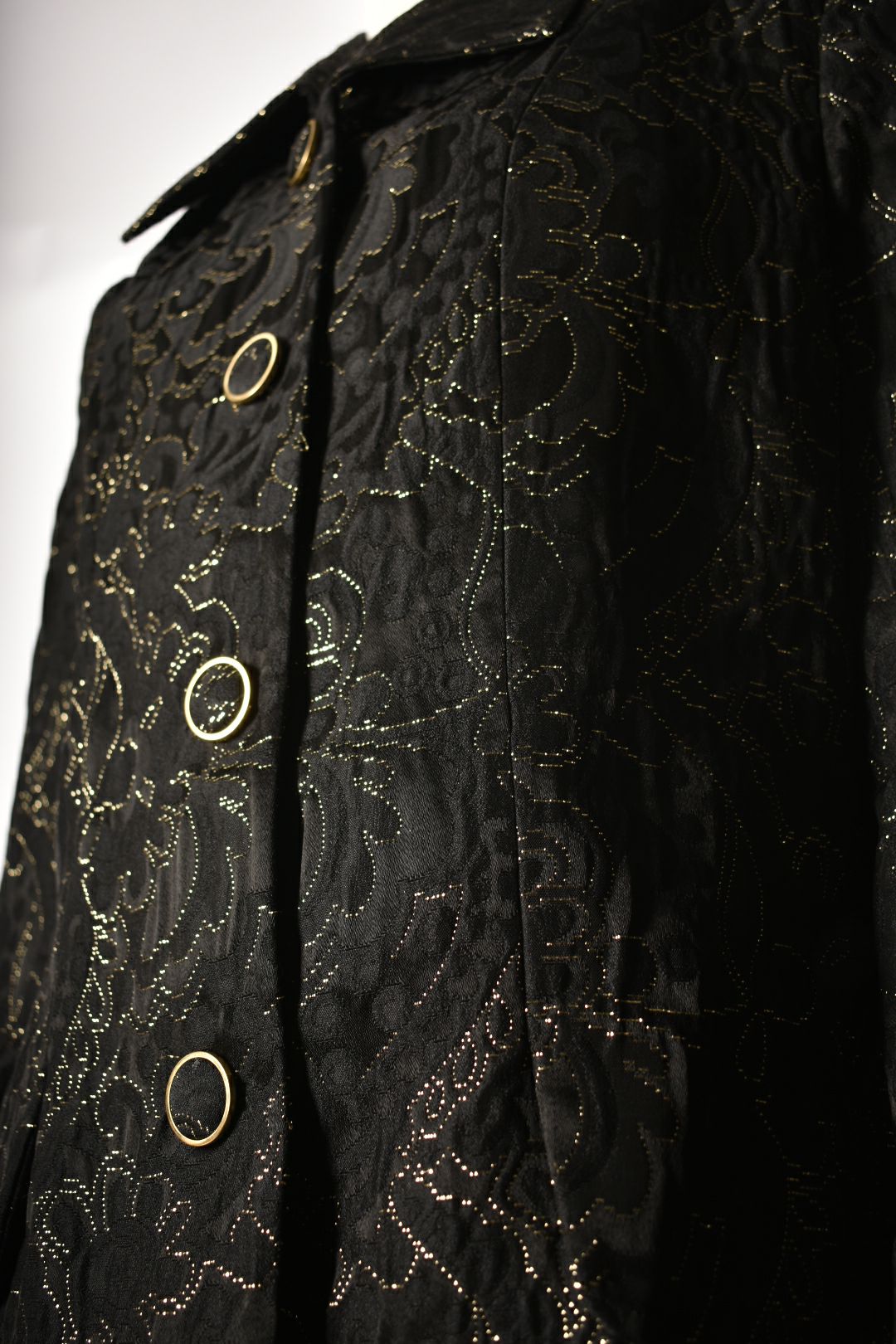 1980s PORTS INTERNATIONAL Black Gold Metallic Brocade Jacket 14US