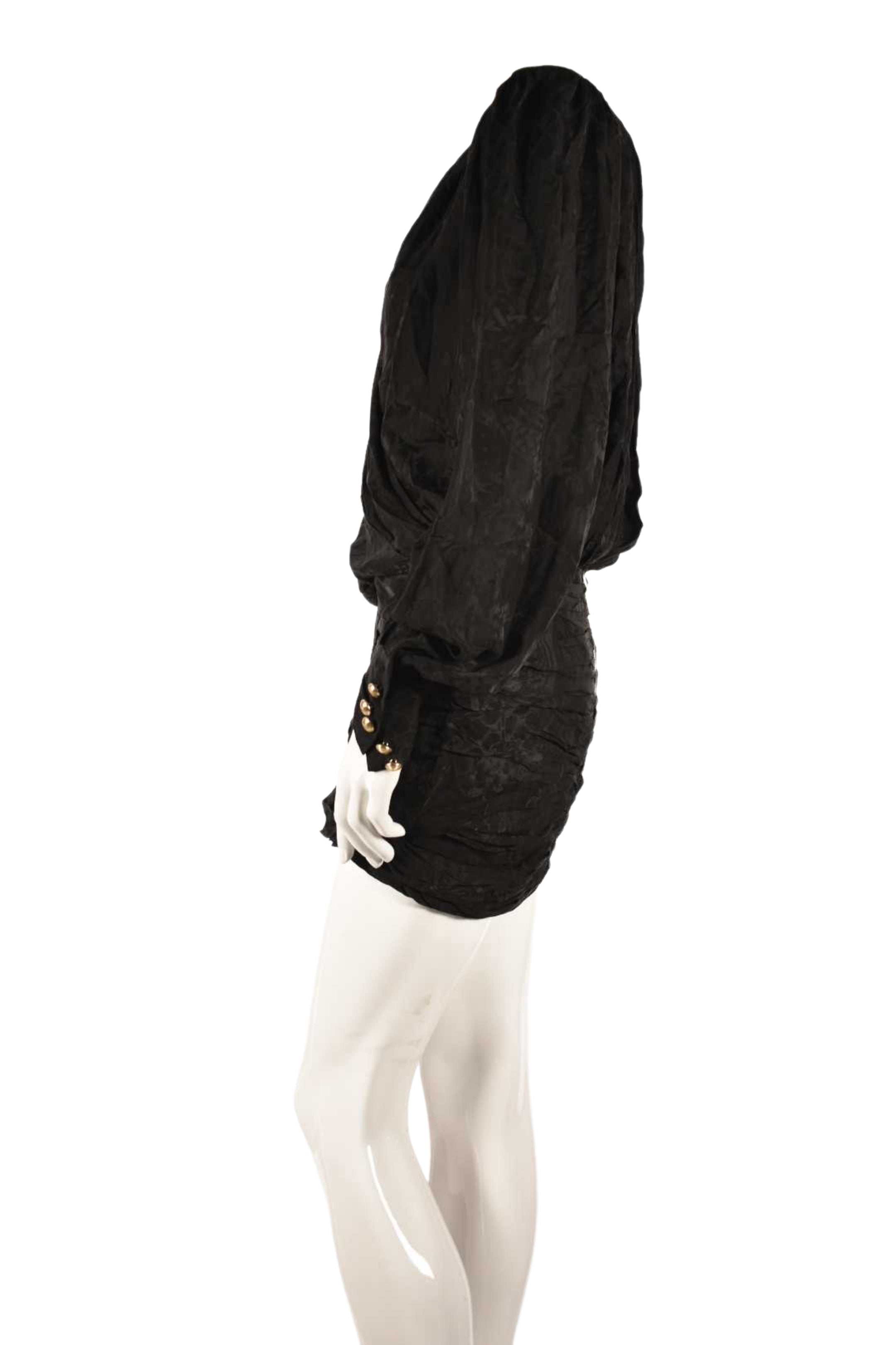 BALMAIN x H&M Black Silk Jacquard Leopard Plunge Dress 8US