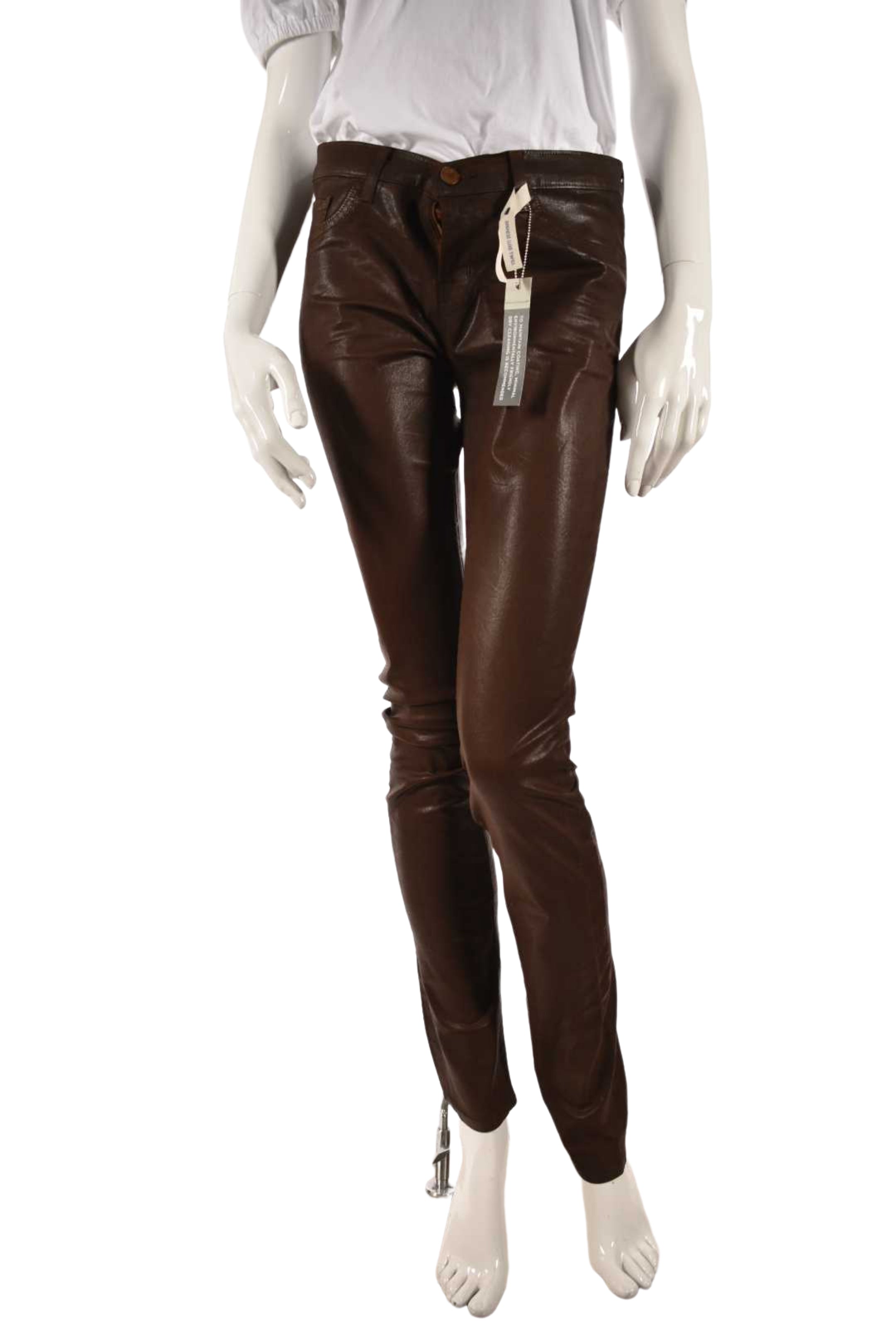 NWT J.BRAND Brown Waxed Japanese Cotton Stretch Low Rise Skinny Jeans 28x32 USA