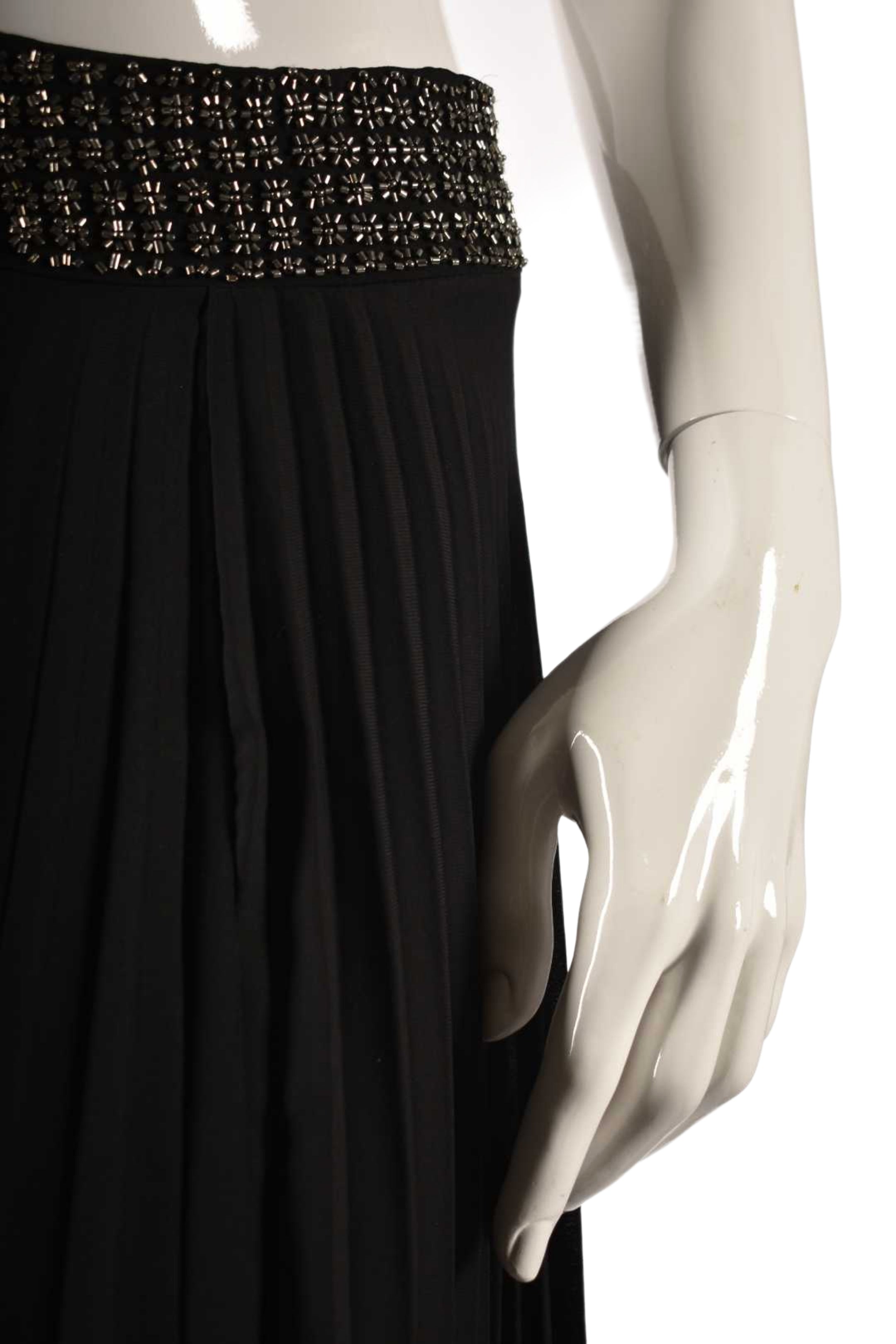 PARKER Black Pleated Poly Boho Beaded Long Skirt Small