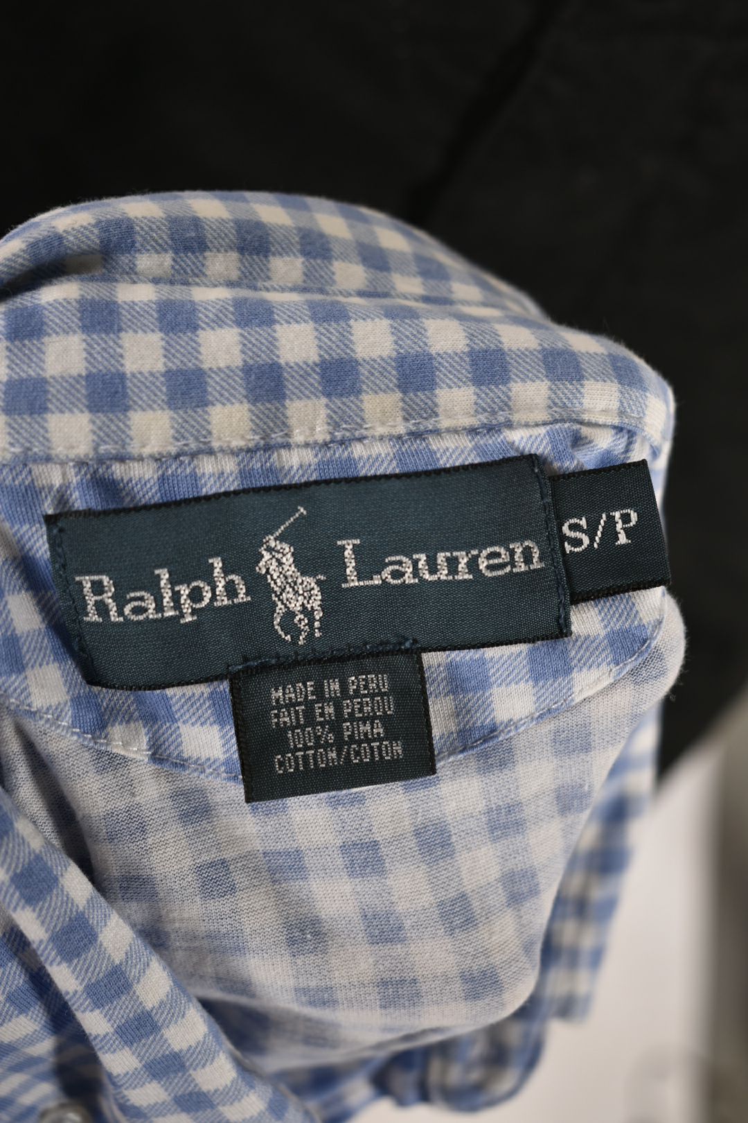 POLO RALPH LAUREN Blue Gingham Pima Cotton Knit Polo Shirt Small