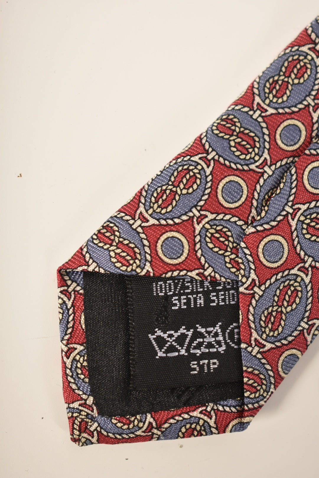 1990s DUNHILL Red Blue Nautical Sailing Theme Knot 100% Silk Tie Italy