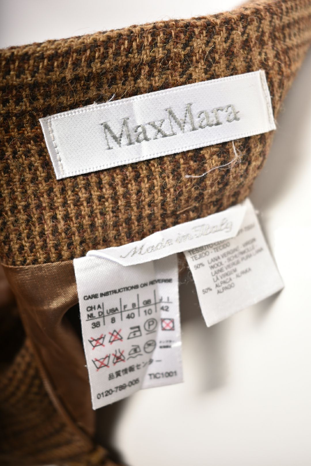 MAX MARA Brown Glencheck Wool Alpaca Knee Length Skirt 8US