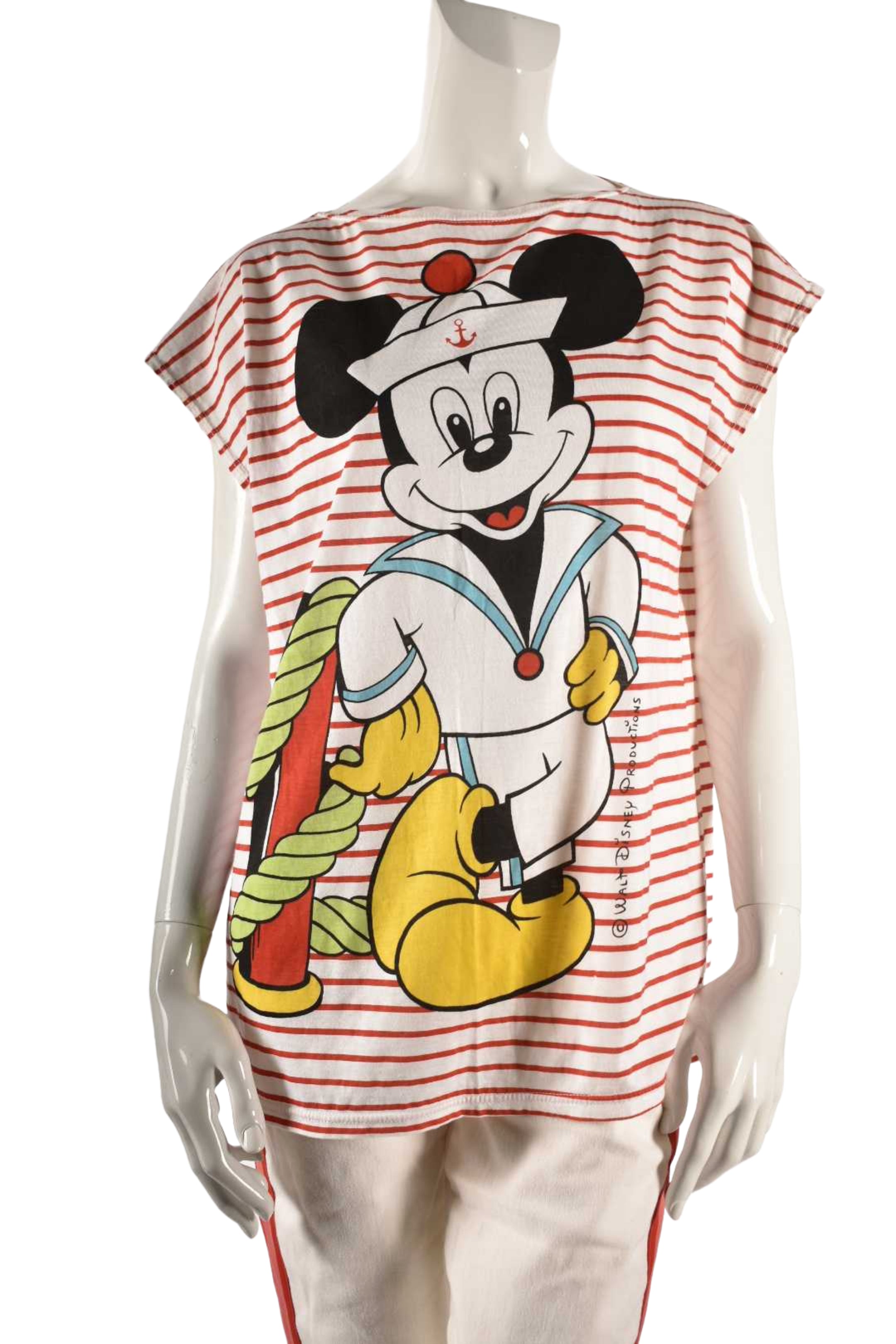 1980s EUREKA Red White Stripe Sailor Mickey Mouse Tee Medium