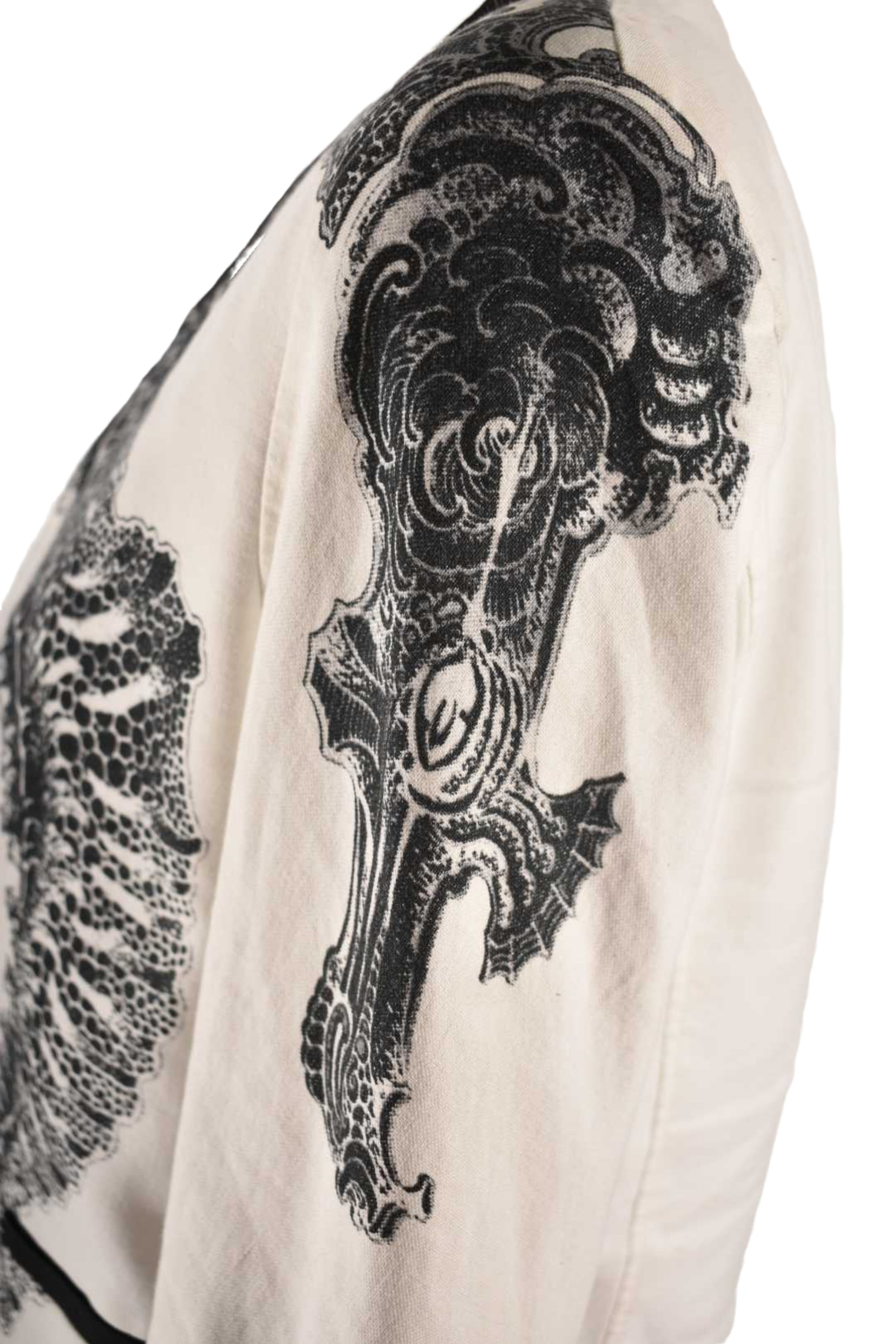 HELMUT LANG White Cotton Linen Seahorse Print Jacket 8US