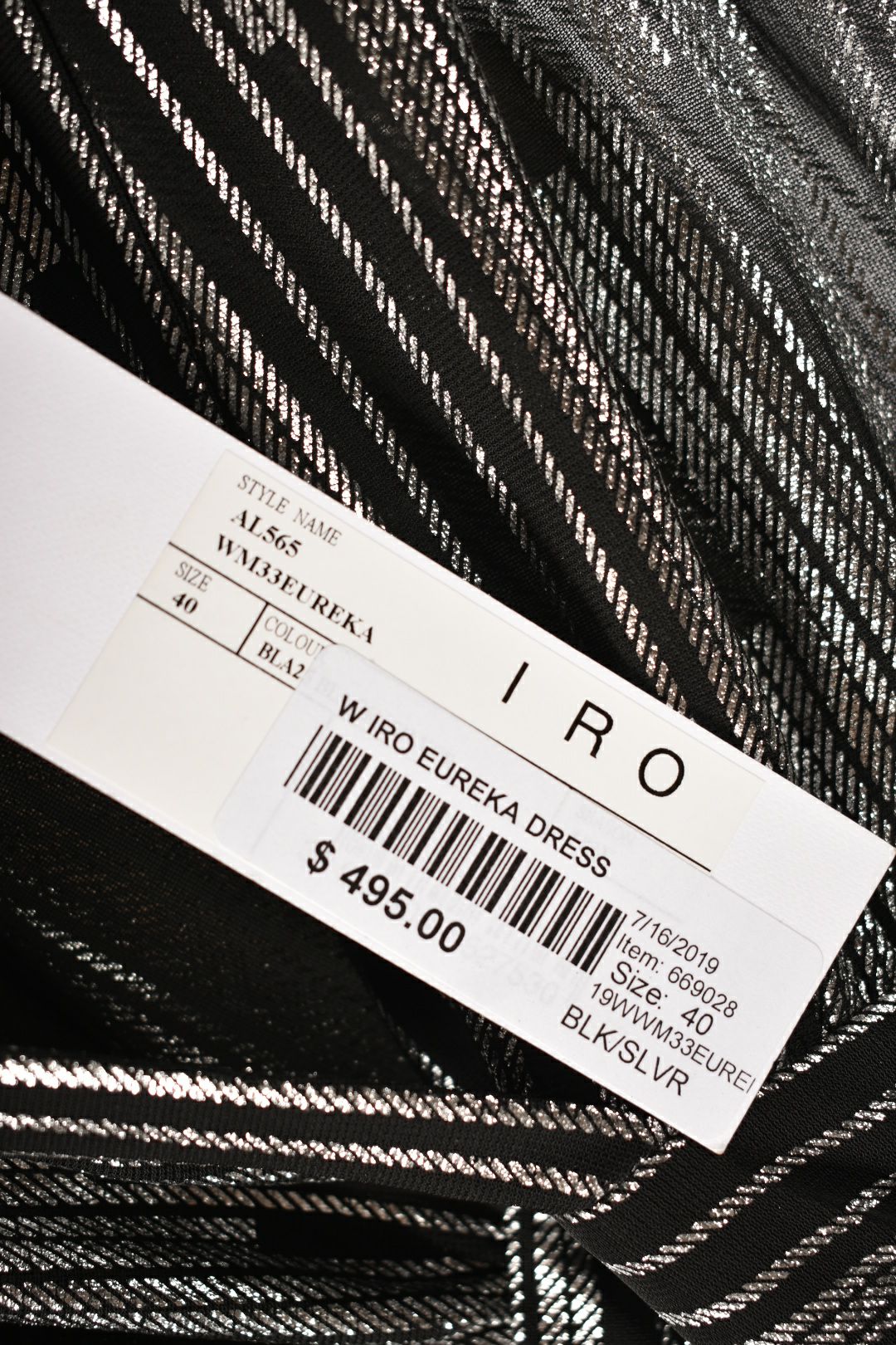 NWT IRO Silver Black Flowy Eureka Poly Long Sleeve Dress 40EU 8US