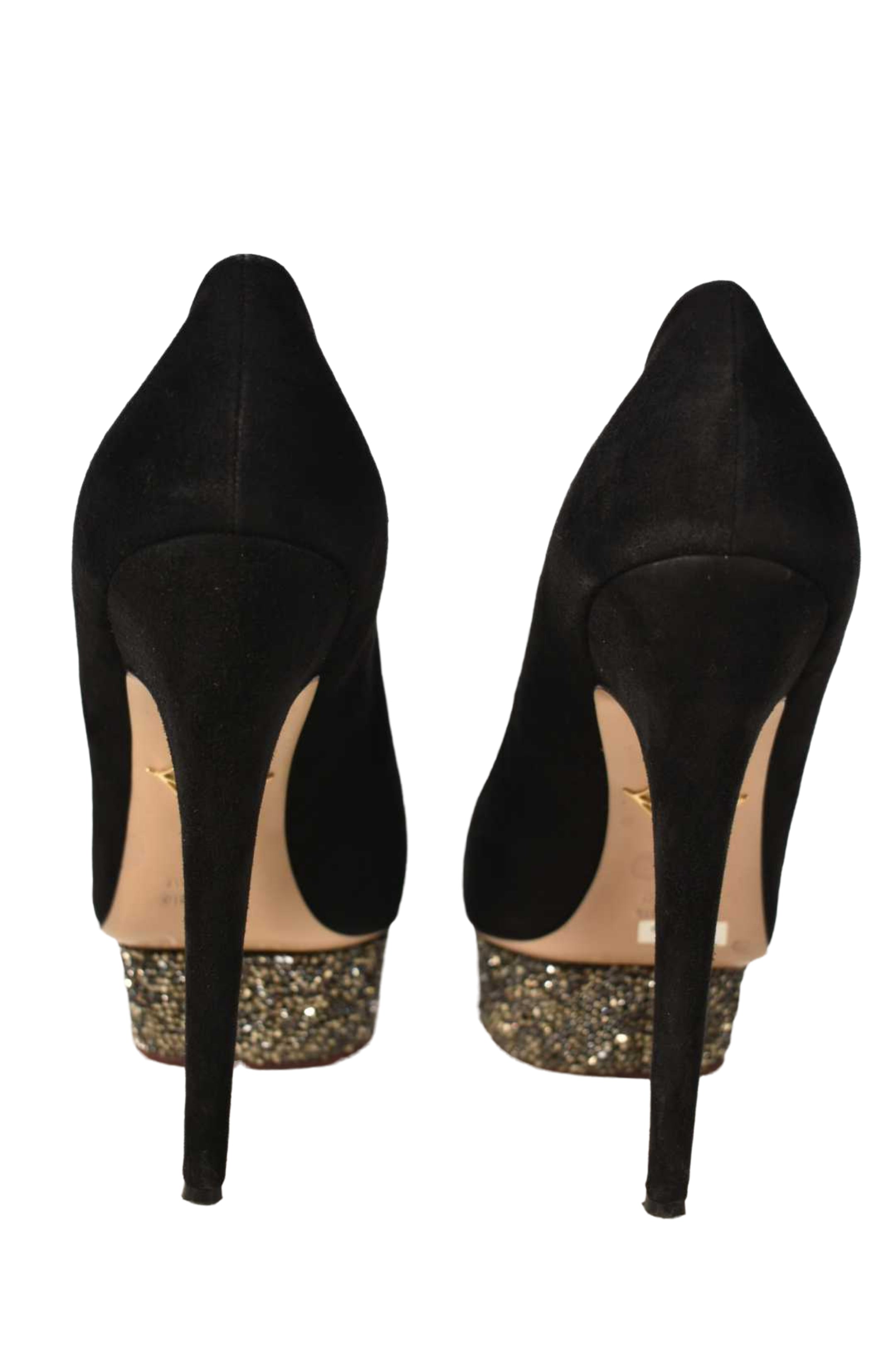 CHARLOTTE OLYMPIA Black Rhinestone Dolly High Heel Suede Pumps 39.5EU Italy
