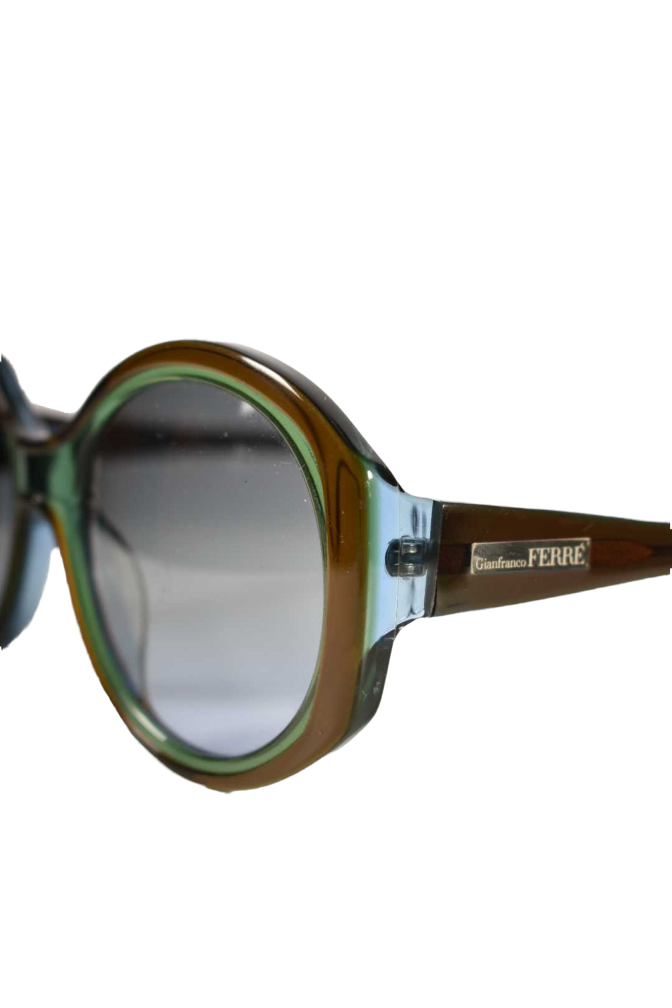 2000s GIANFRANCO FERRE Aqua Brown Round Acetate Sunglasses Italy