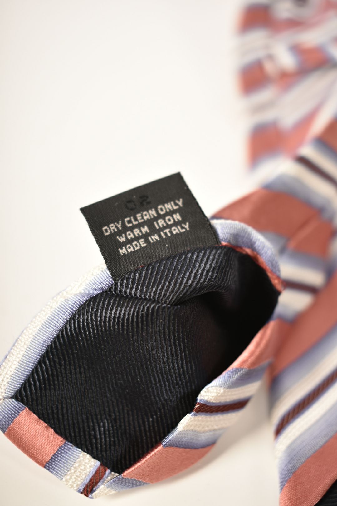 Ermenegildo Zegna Coral Pink & Blue Stripe Silk Tie Italy
