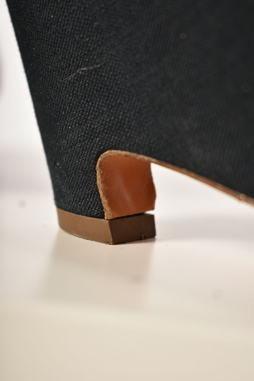 1990s JIL SANDER Navy Linen Wedge Heel Peep Toe Platform Pump 7US Italy