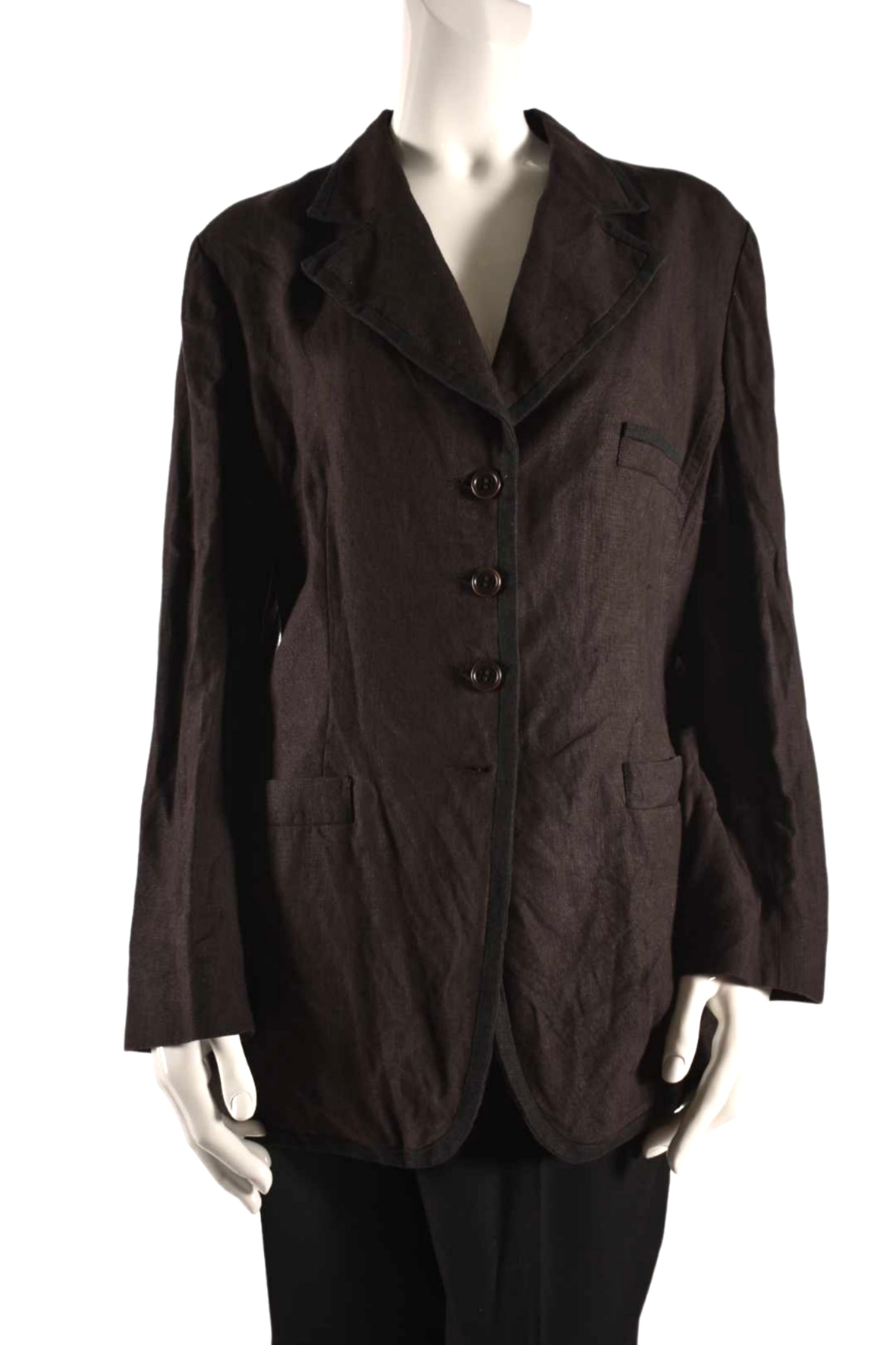 1990s SONIA RYKIEL Burgundy Unlined Linen Piped Blazer 44EU Large
