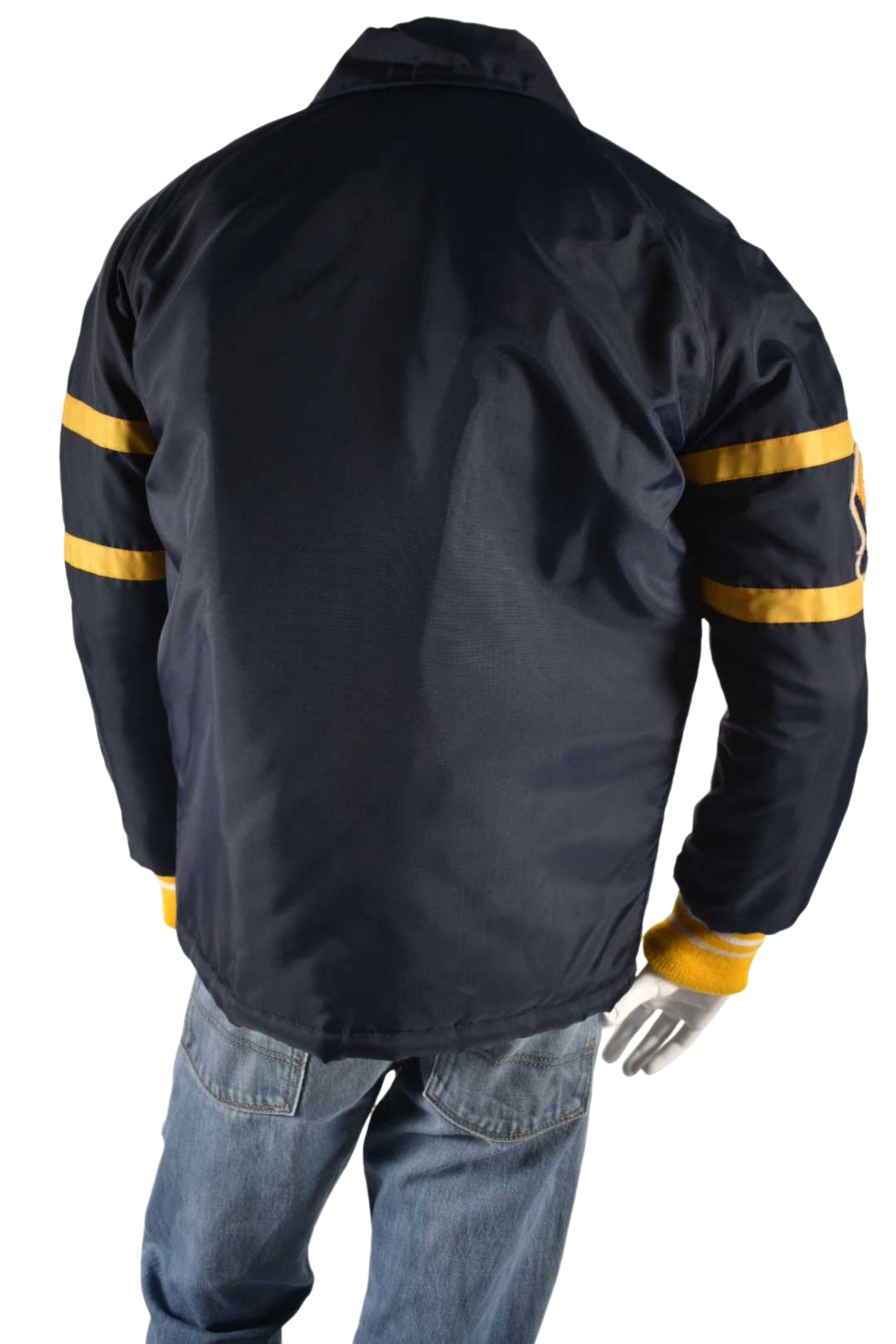 1980s BURLINGTON OLD JUICERS Navy Gold Nylon Hockey Team Jacket Medium