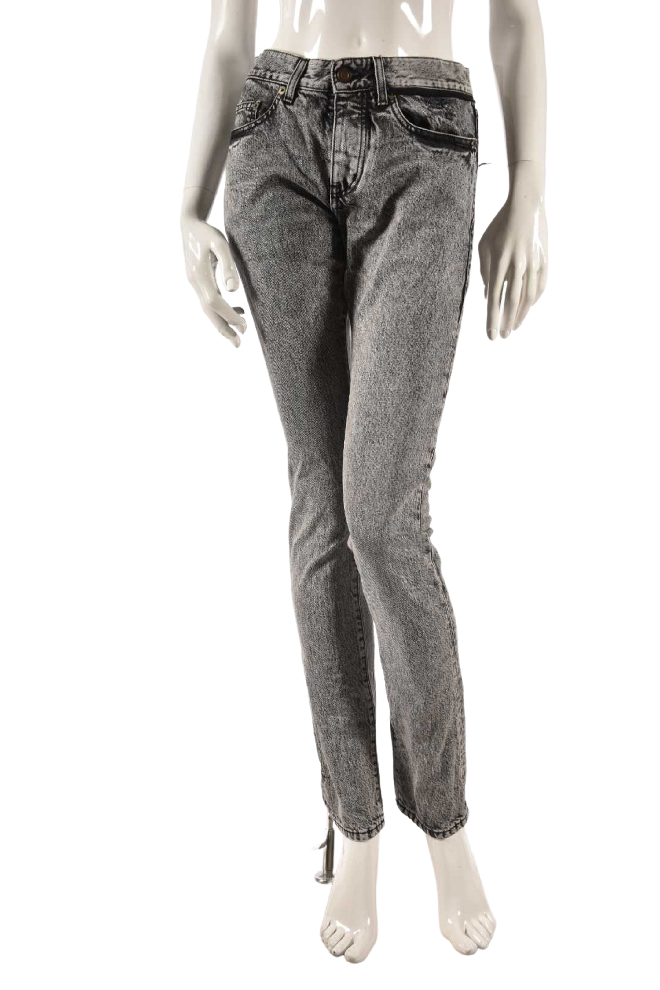 SAINT LAURENT Grey Stonewash Skinny Distressed Denim Jeans 27"