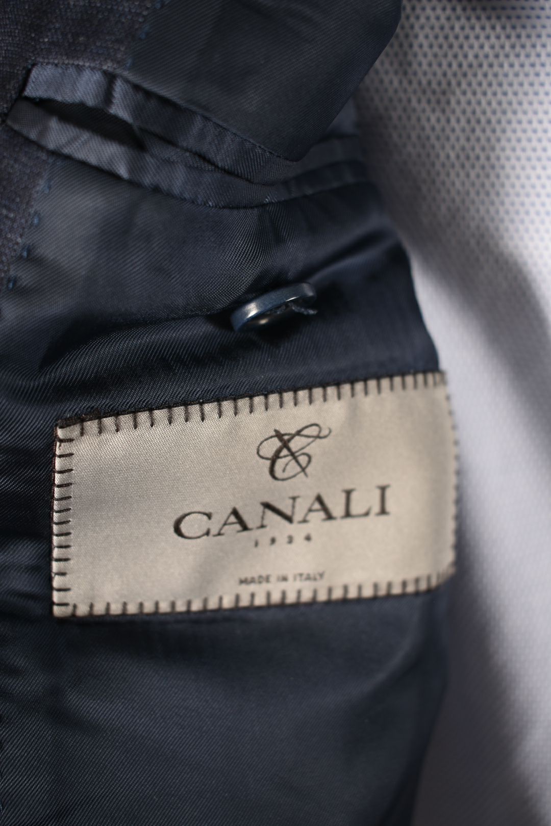CANALI Navy Blue Tonal Neat Check Fine Wool Suit 50EU 40R Italy