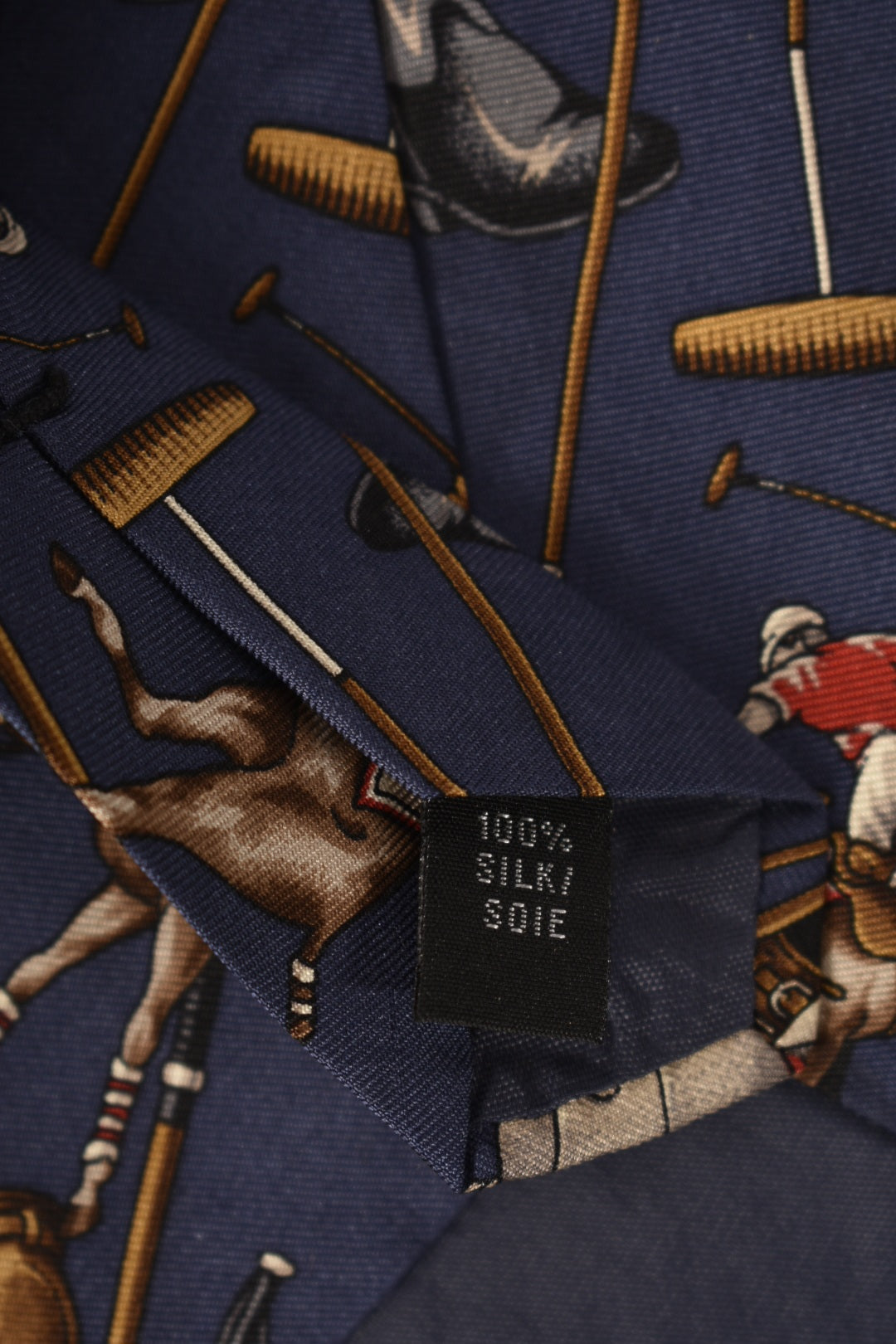 Stunning POLO RALPH LAUREN Navy Action Polo Players Scene Silk Tie USA