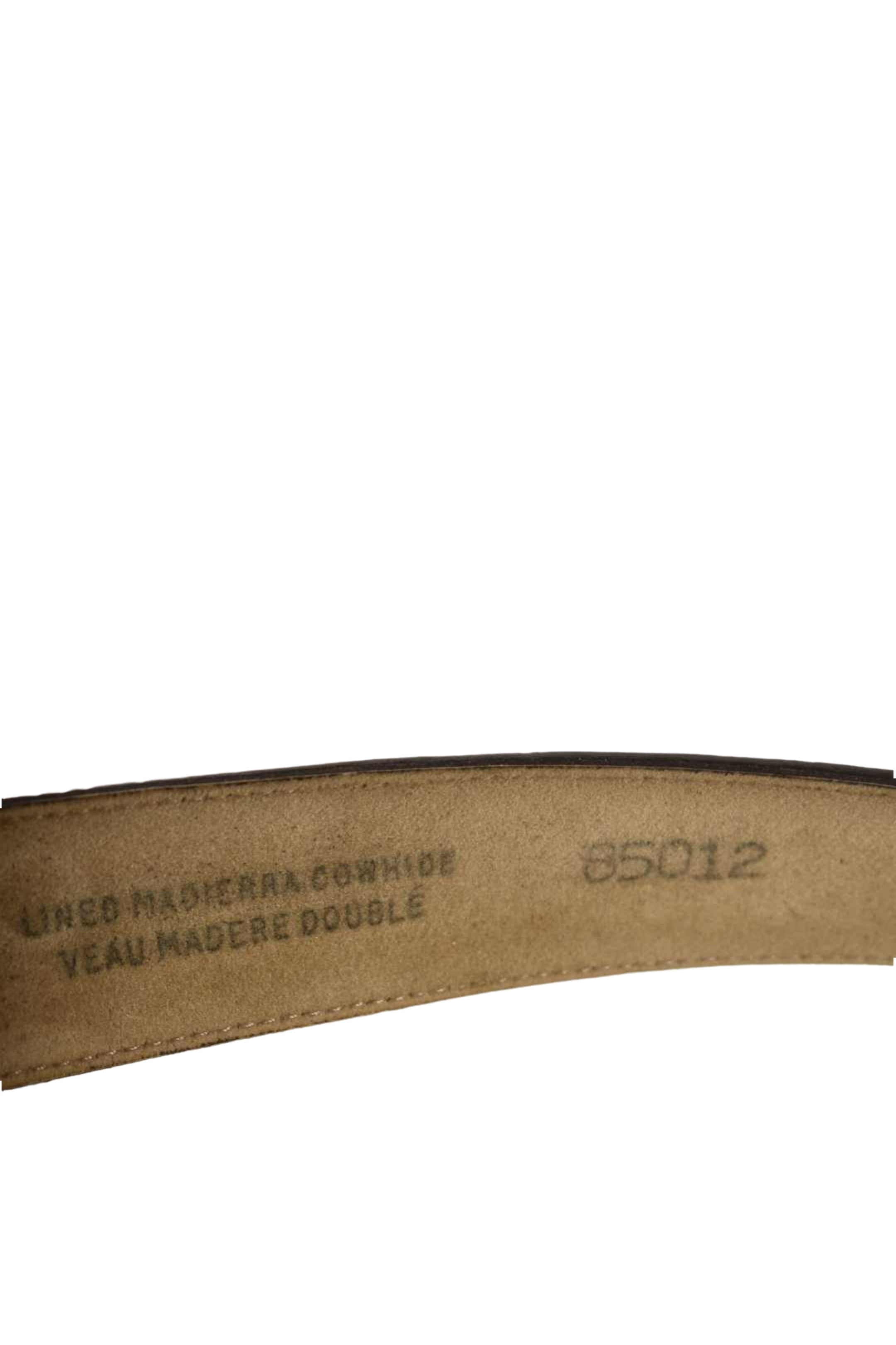 1980s YVES SAINT LAURENT YSL Brown Cowhide Leather Inlaid Buckle Belt 38"