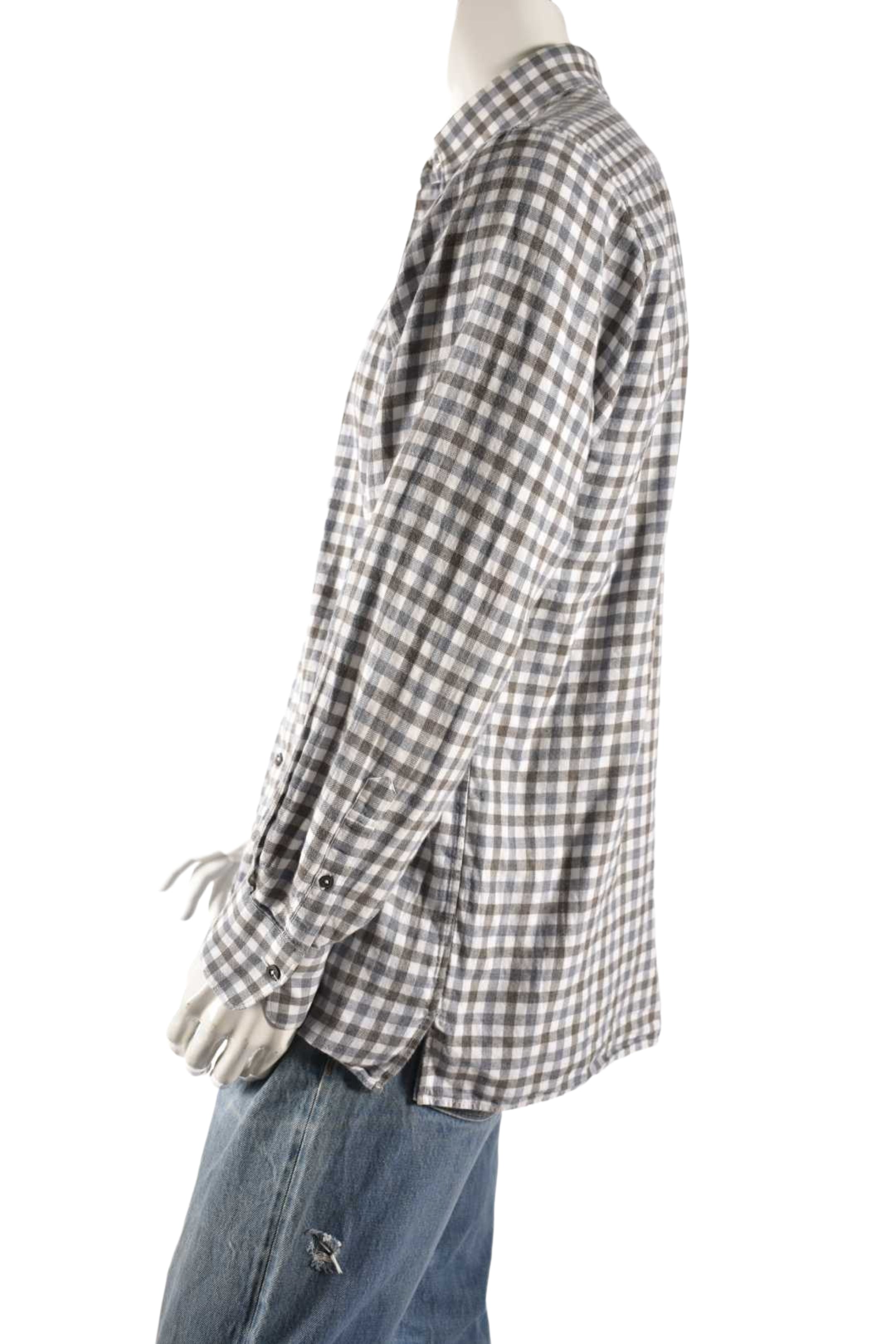 CANALI Grey Blue Check Brushed Cotton Casual Shirt Large