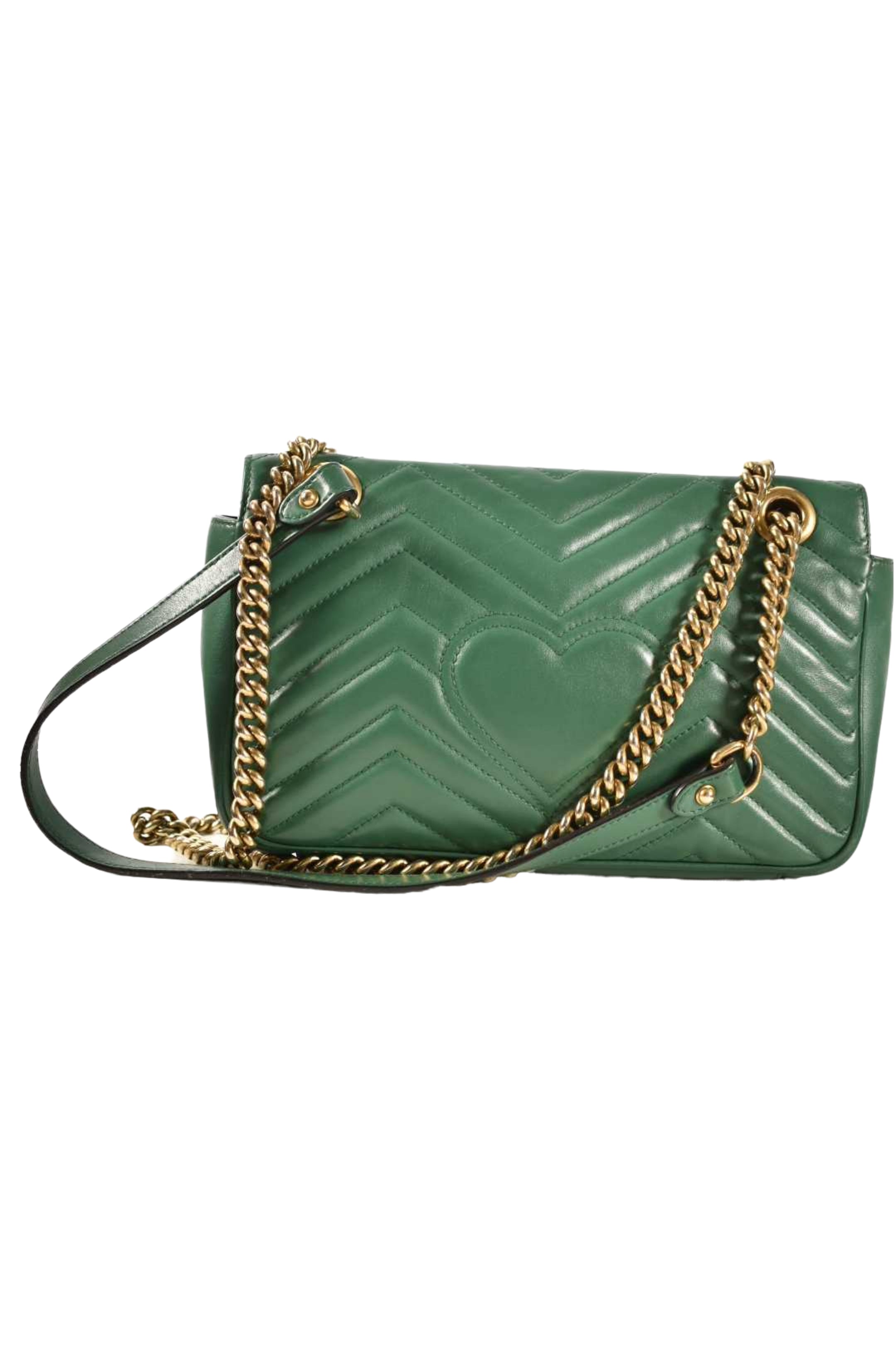 GUCCI Green Calfskin Leather Marmont GG Small Shoulder Bag