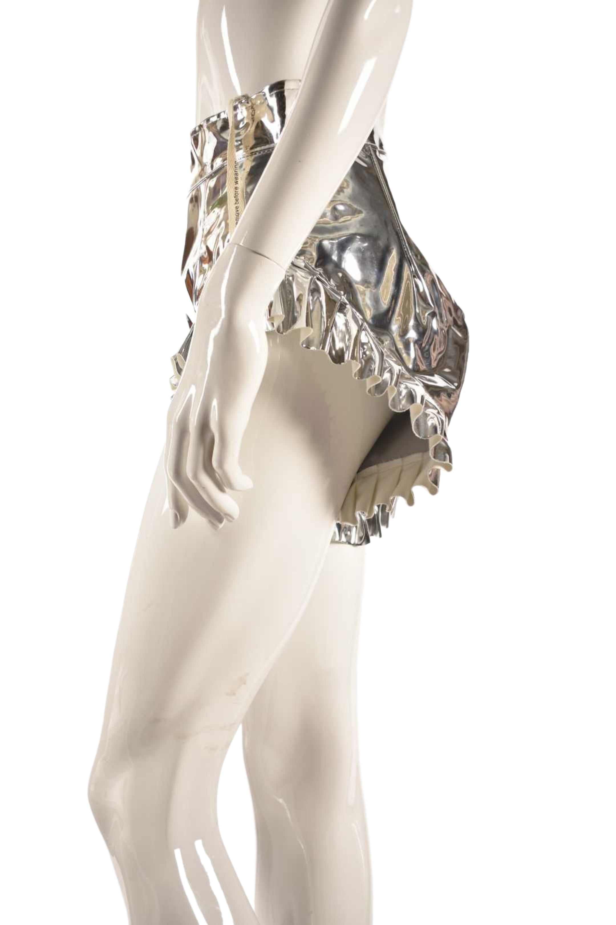 CHAR HOUSTON Silver Metallic High Waist Hotpants Shorts L