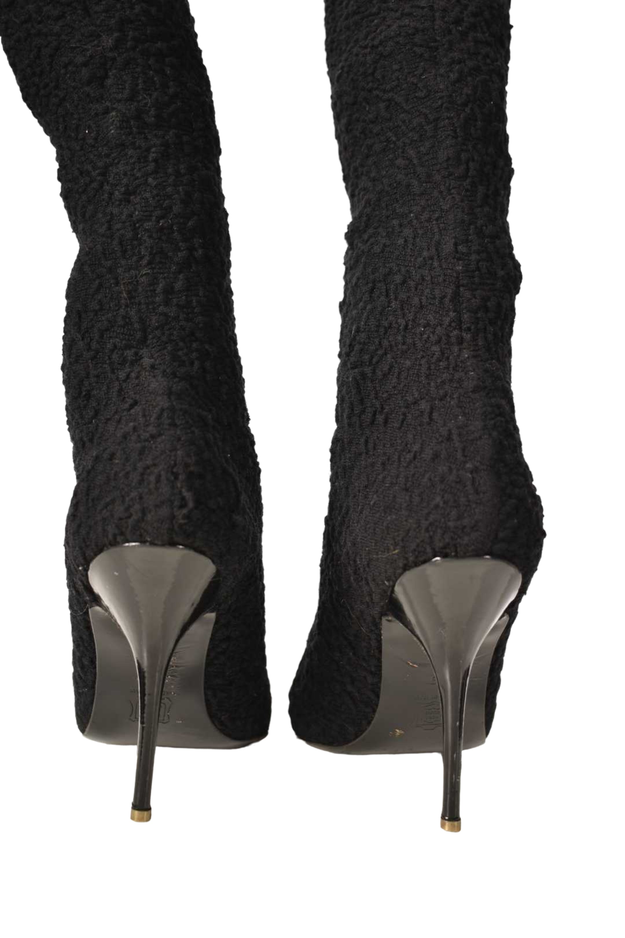 1990s HERVE LEGER Black Wool Knit Sock Stiletto Boots 39EU (9US) Italy