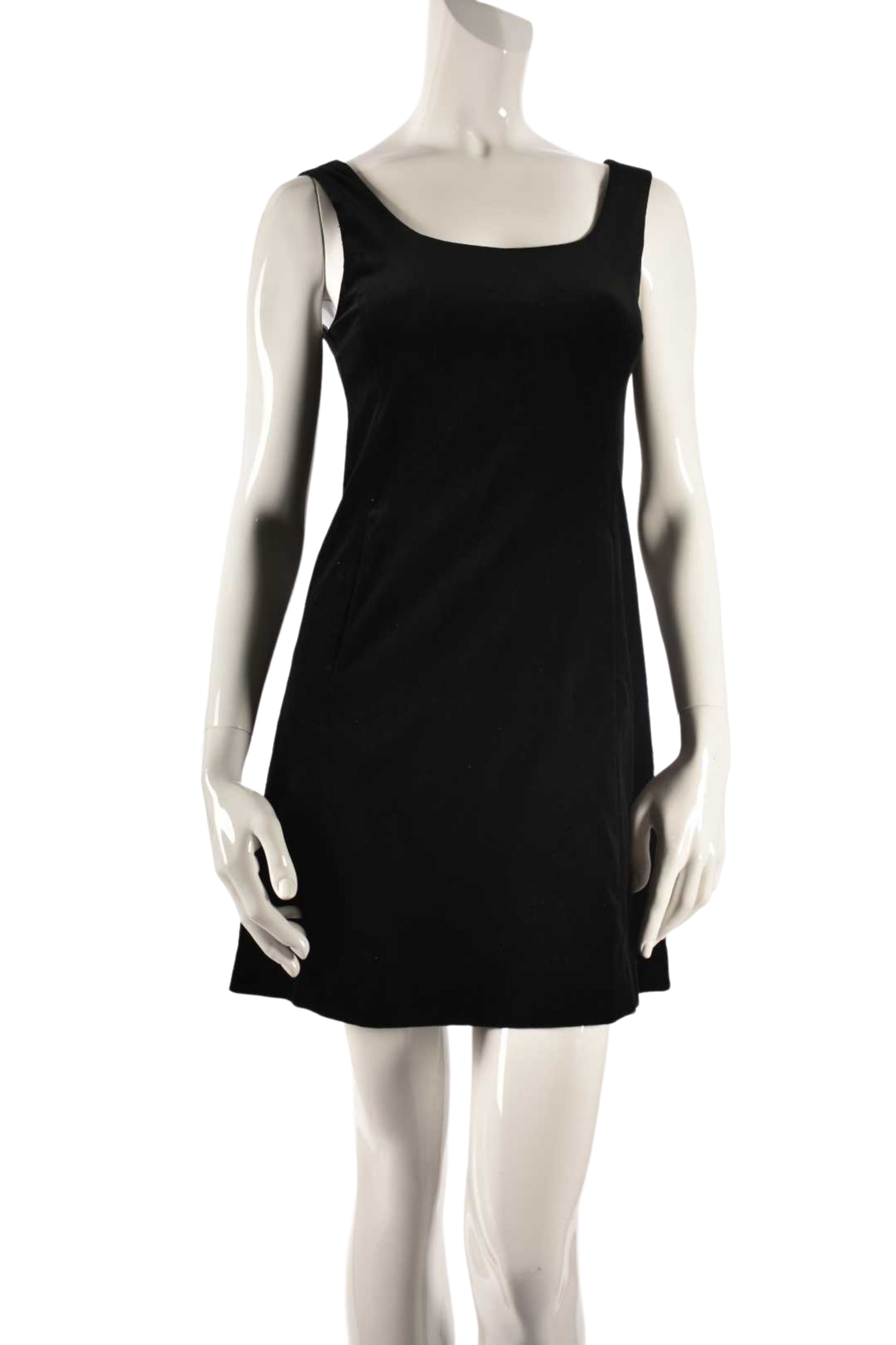 2000s THEORY Black Cotton Velvet Mini Dress 2US Small