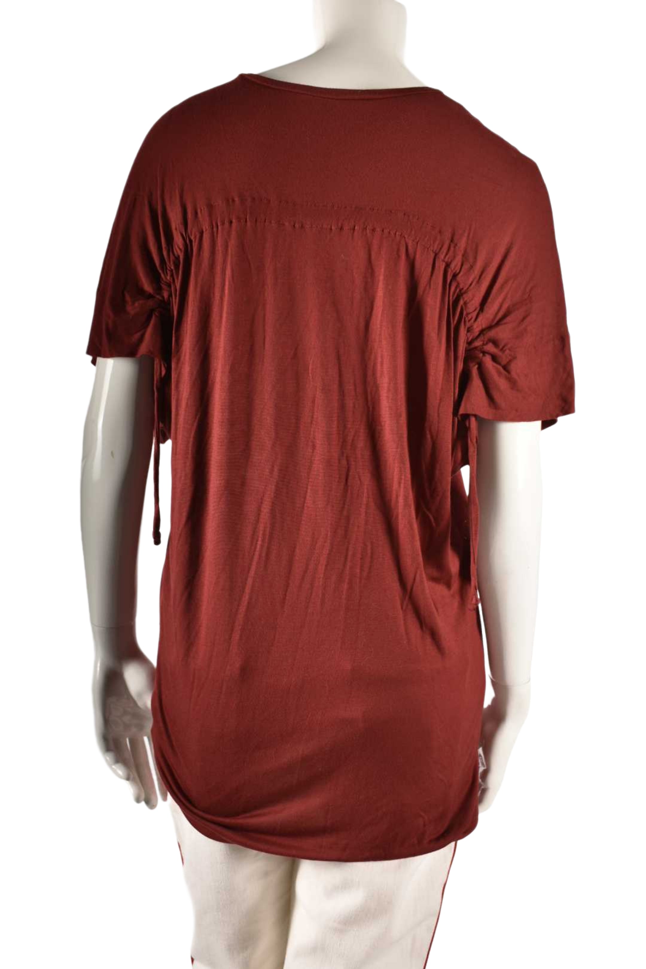 BOTTEGA VENETA Red Soft Viscose Knit Ruched Short Sleeve Top 44EU Large