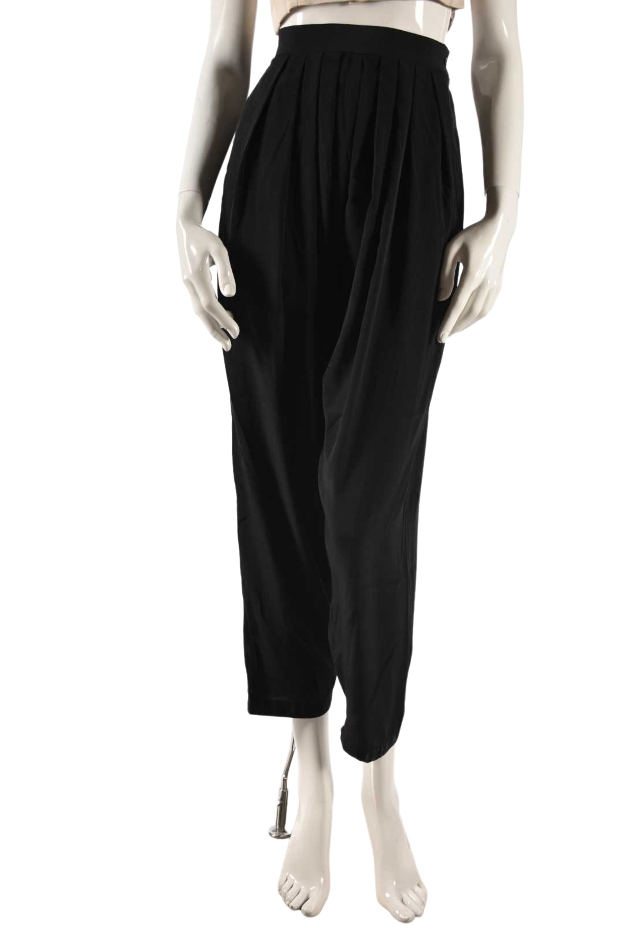 1970s THE ROOM Black Silk Pleated Cropped Harem Pants 2US XS
