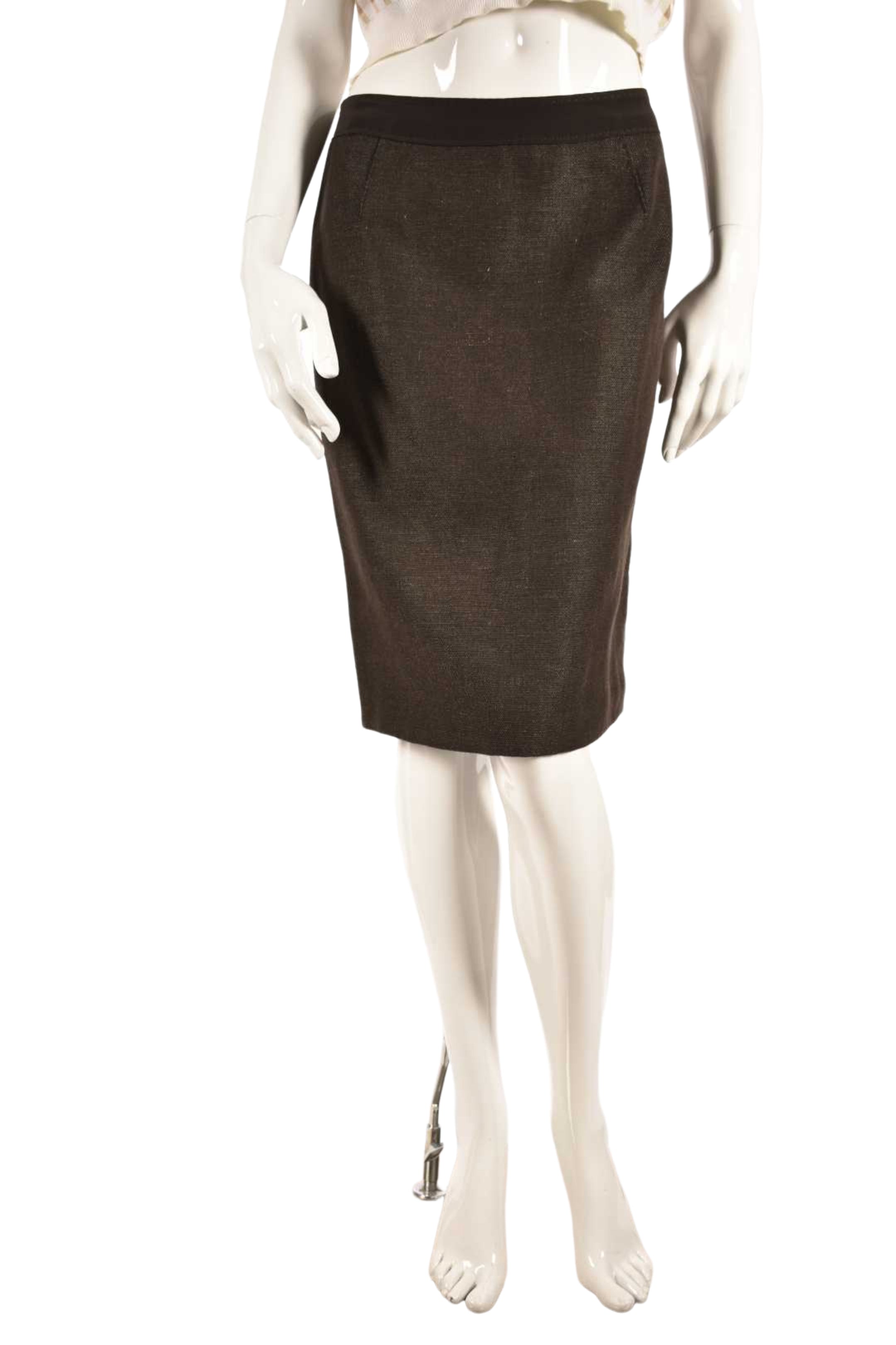 ALBERTA FERRETTI Brown Wool Silk Pencil Skirt 8US