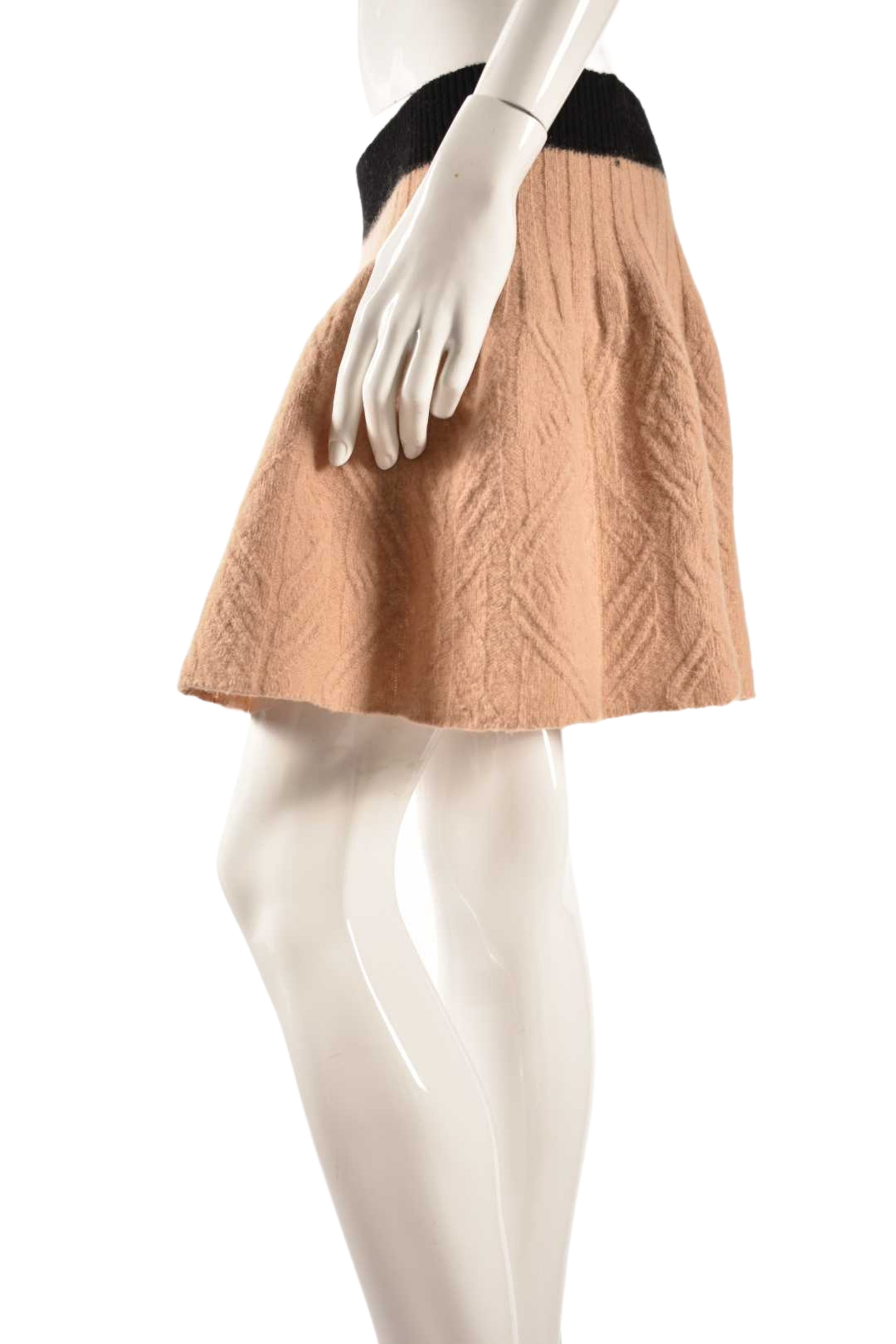 2010s MARC BY MARC JACOBS Tan Black Wool Blend Cable Knit Mini Skirt L