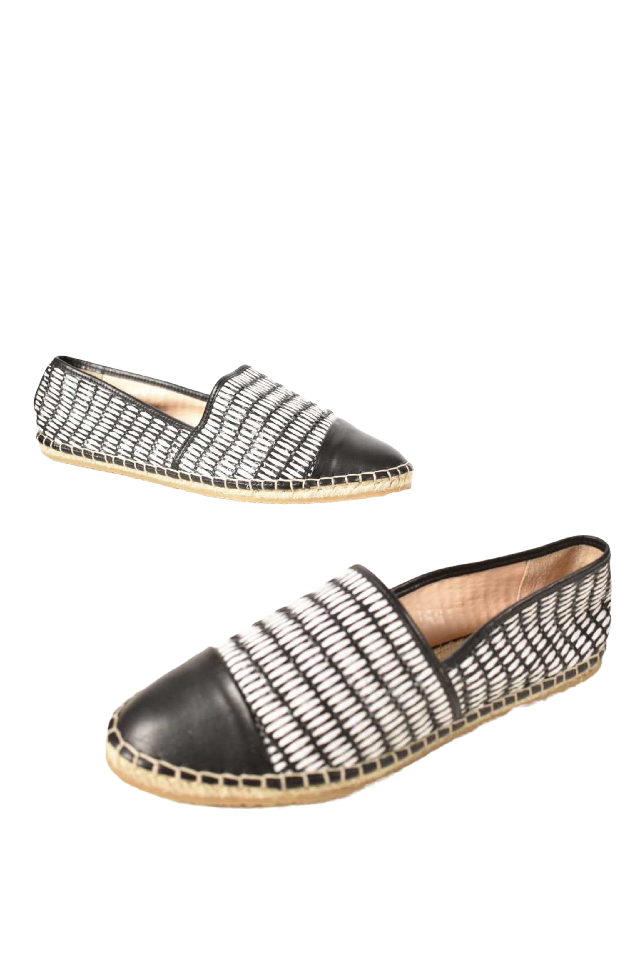 NWOB LOEFFLER RANDALL Black White Straw Leather Espadrilles Flats 9US